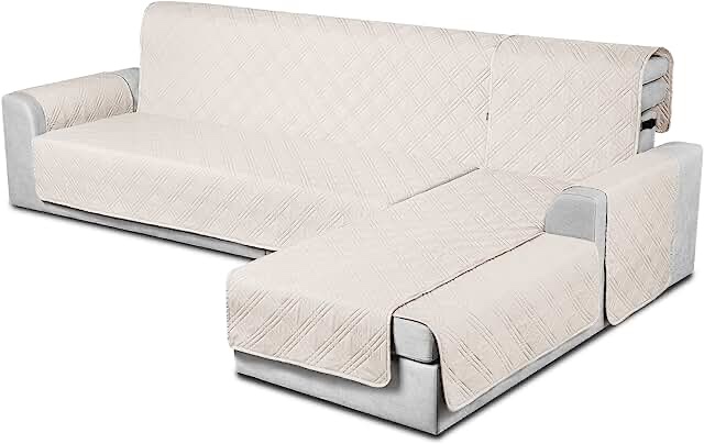 TAOCOCO Waterproof Sectional Couch Covers L Shaped Sofa Covers Chaise Lounge Cover 3pcs Reversible Sofa Covers for Sectional Sofa Pet Kids Furniture Protector with Elastic Straps(Large, Cream)