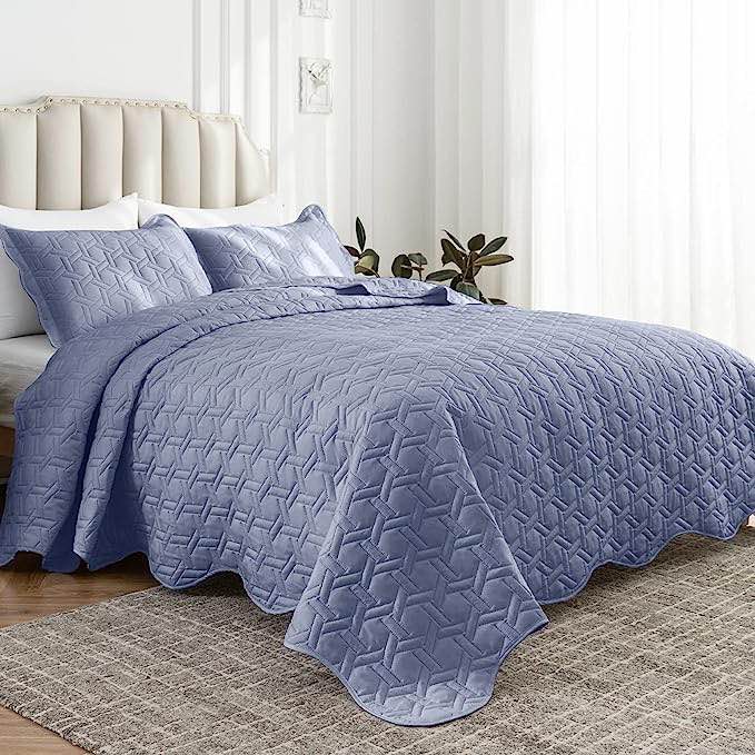 Auemtyn Quilt Set Twin Size Spa-Blue 2 Piece, Soft Bed Quilt Lightweight Microfiber Bedspread, Reversible Bed Coverlet for All Season (1 Quilt,1 Sham)