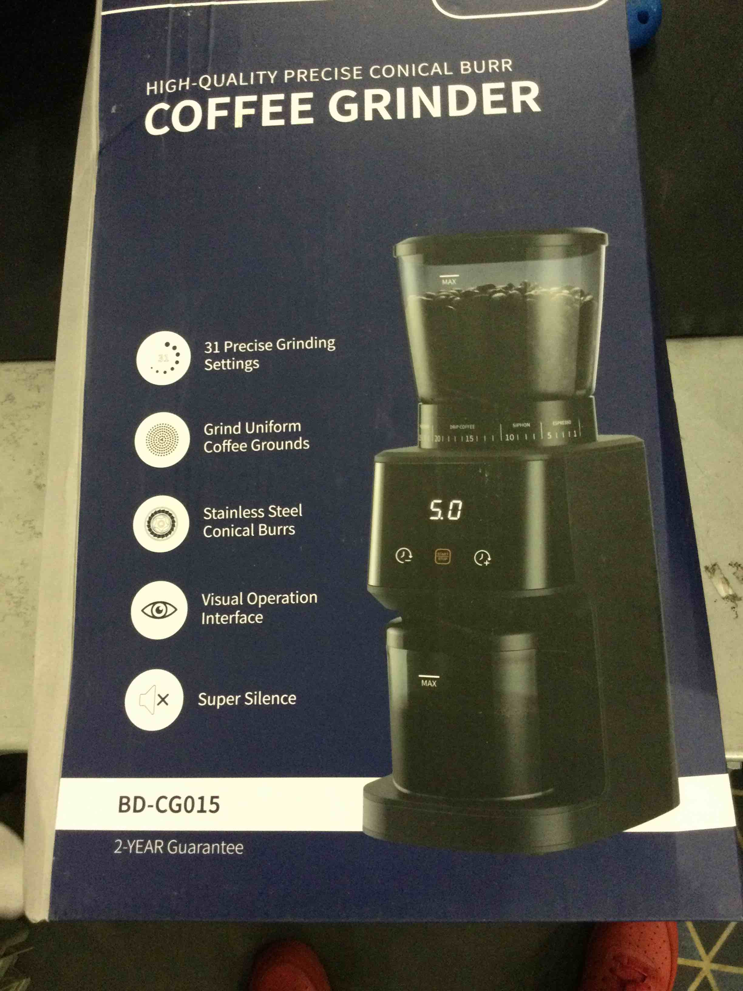 SHARDOR Conical Burr Coffee Grinder with Digital Timer Display, Electric Coffee Bean Grinder with 31 Precise Settings for Espresso/Drip/Pour Over/Cold Brew/French Press, Matte Black
