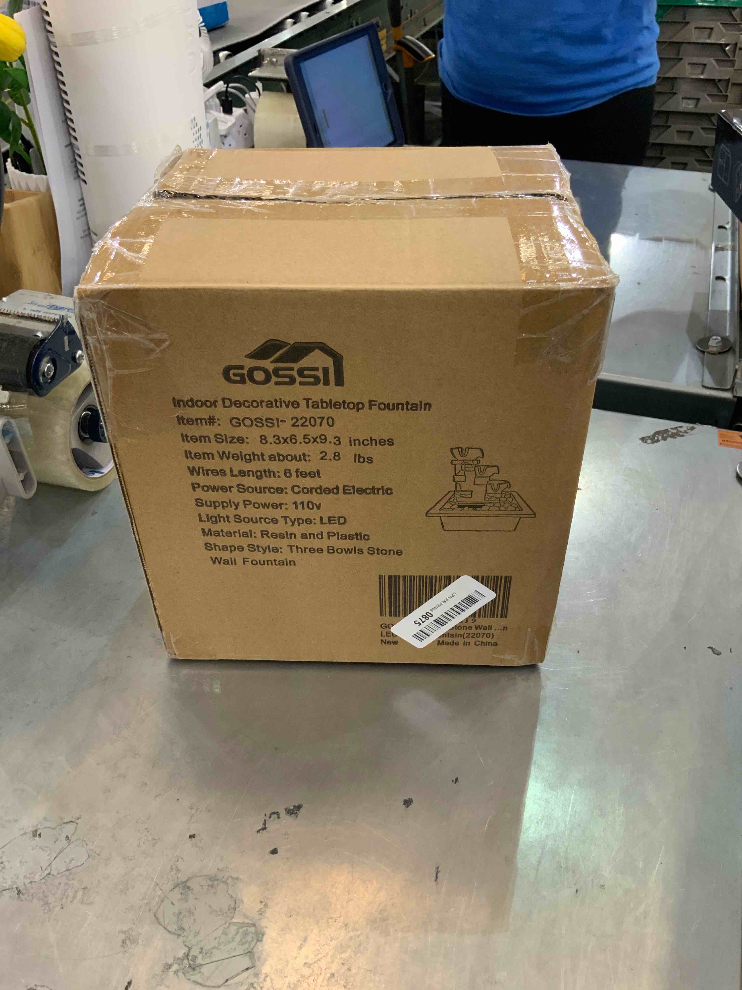 GOSSI Imitation 3-Tier Stone Wall Tabletop Fountain Many Natural River Rock Office Relaxing Waterfall Meditation Tabletop Fountain LED Lights Fountain(22070)