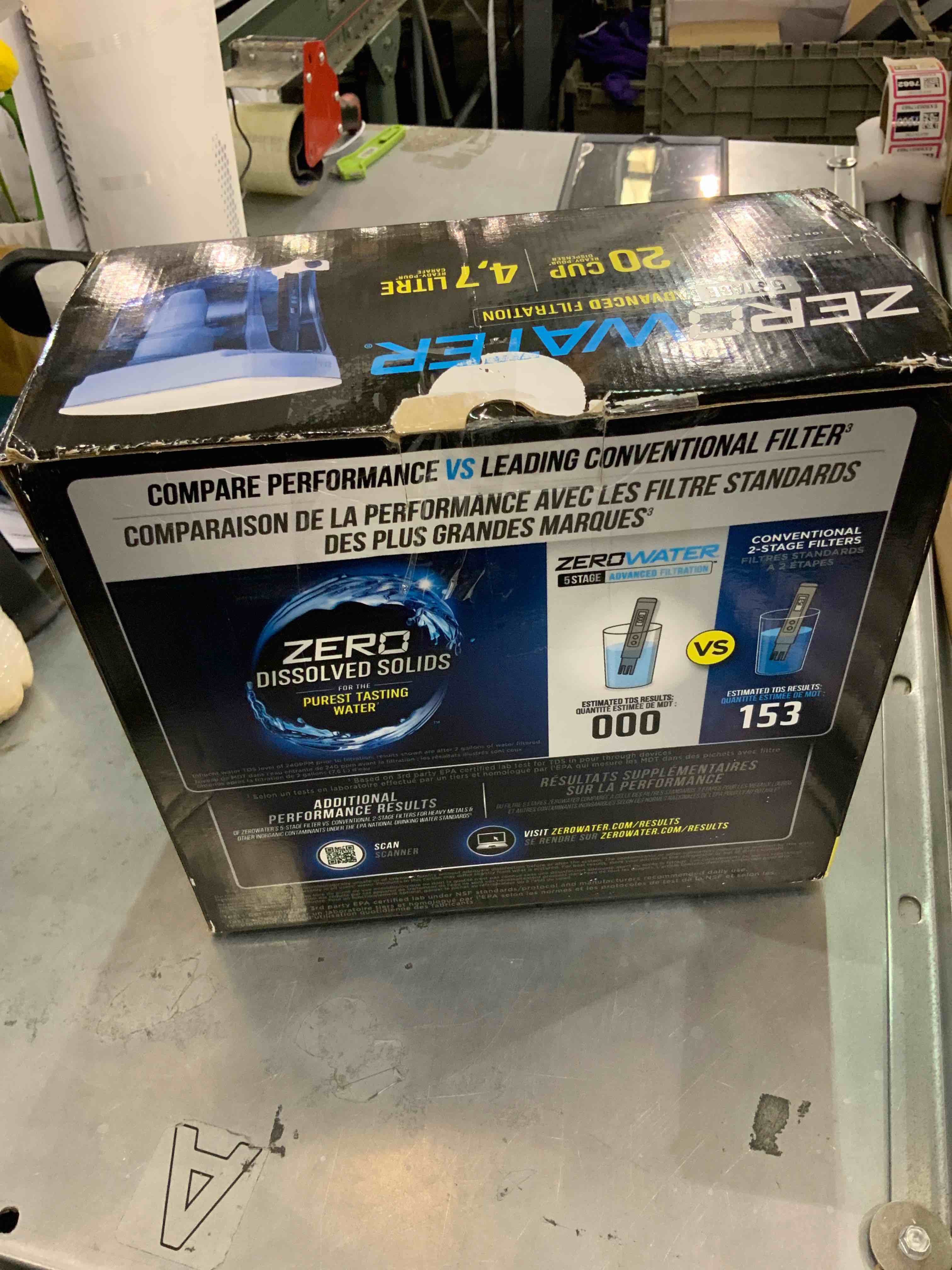 ZeroWater 20 Cup 5-stage Water Filter Dispenser, NSF Certified To Reduce Lead, Other Heavy Metals And PFOA/PFOS, White And Blue