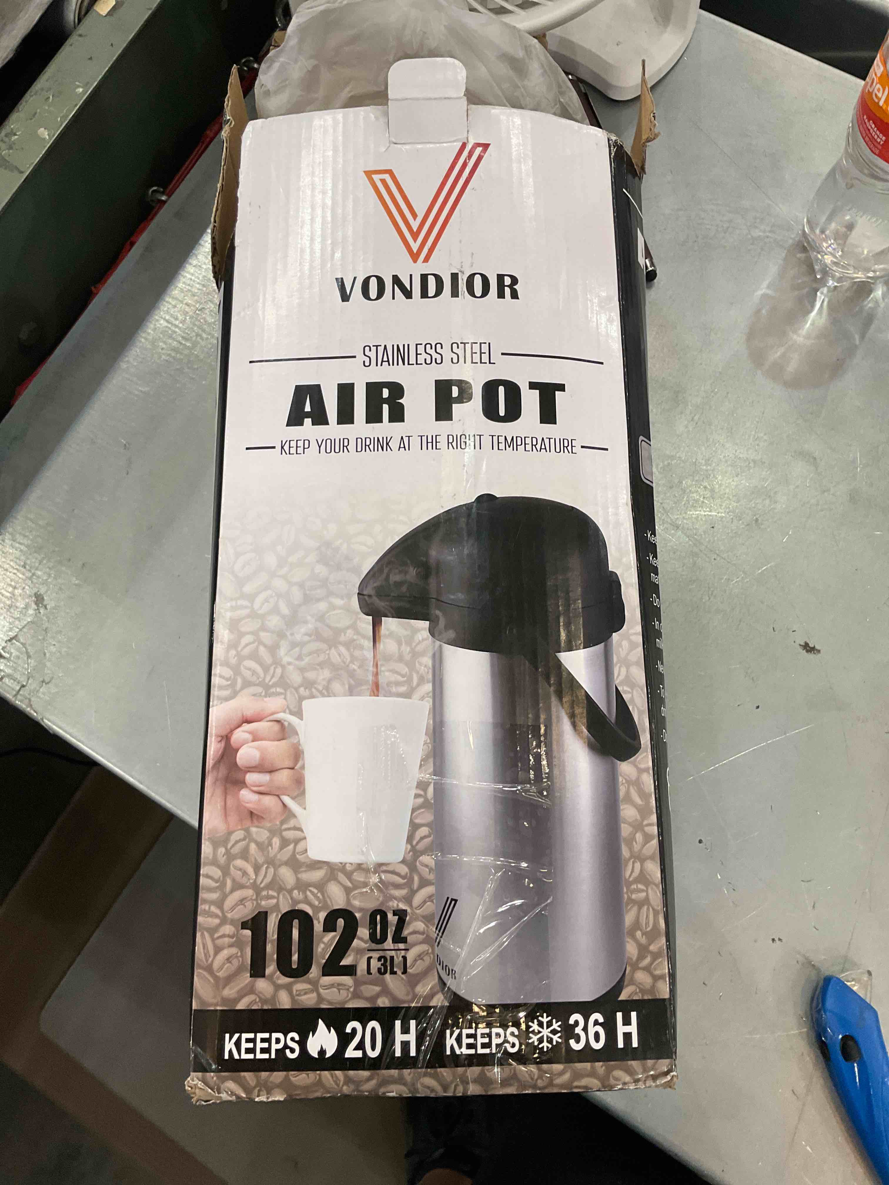Airpot Coffee Dispenser with Pump - Insulated Stainless Steel Coffee Carafe (102 oz) - Thermal Beverage Dispenser - Thermos Urn for Hot/Cold Water, Party Chocolate Drinks