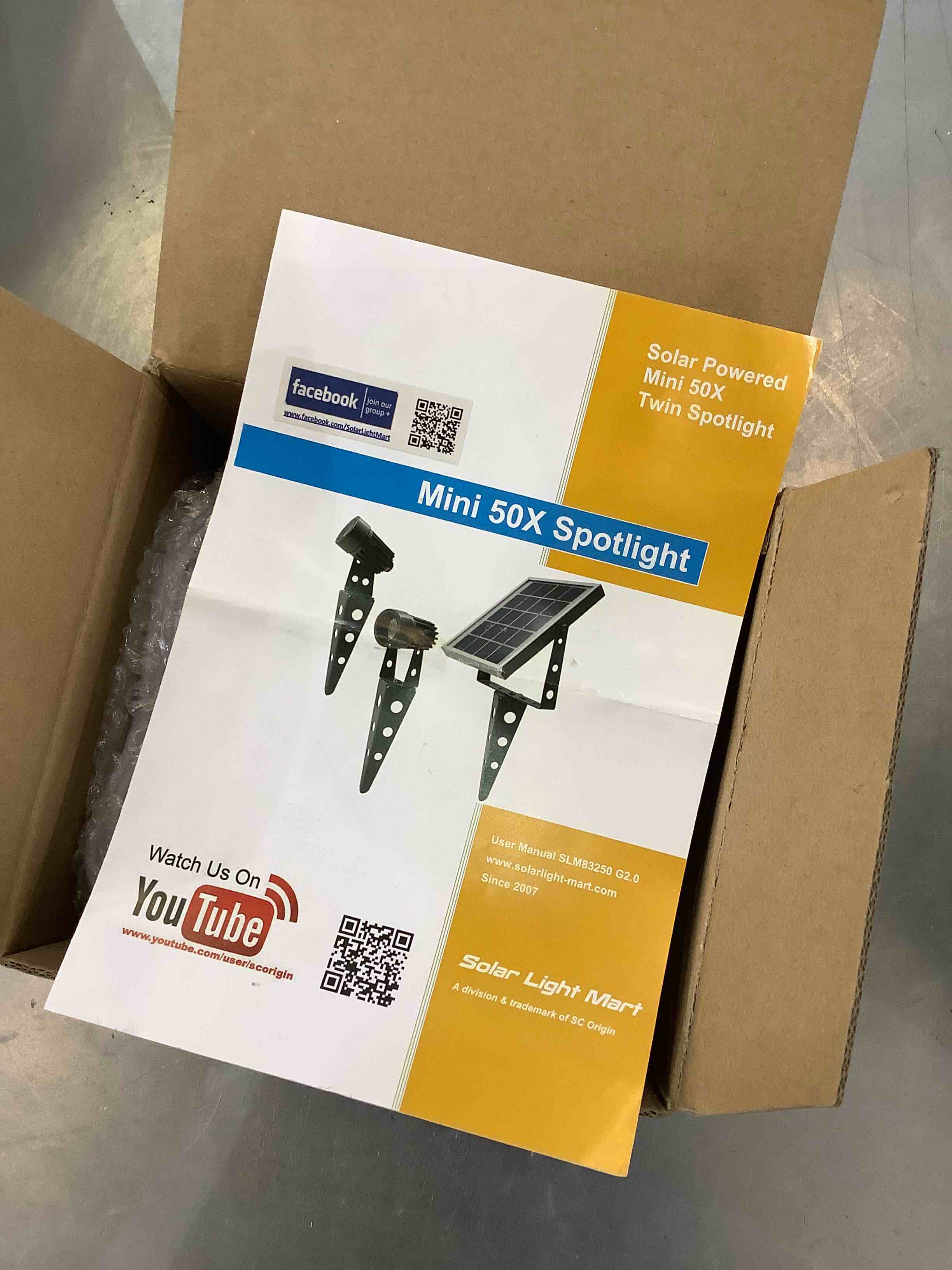 Mini 50X Twin Solar Spotlight (Cool White LED) Outdoor Waterproof Dimmable Dusk to Dawn for Garden Landscape Pathway Car Porch Entrance Lighting Uplight Downlight, Grey Finish