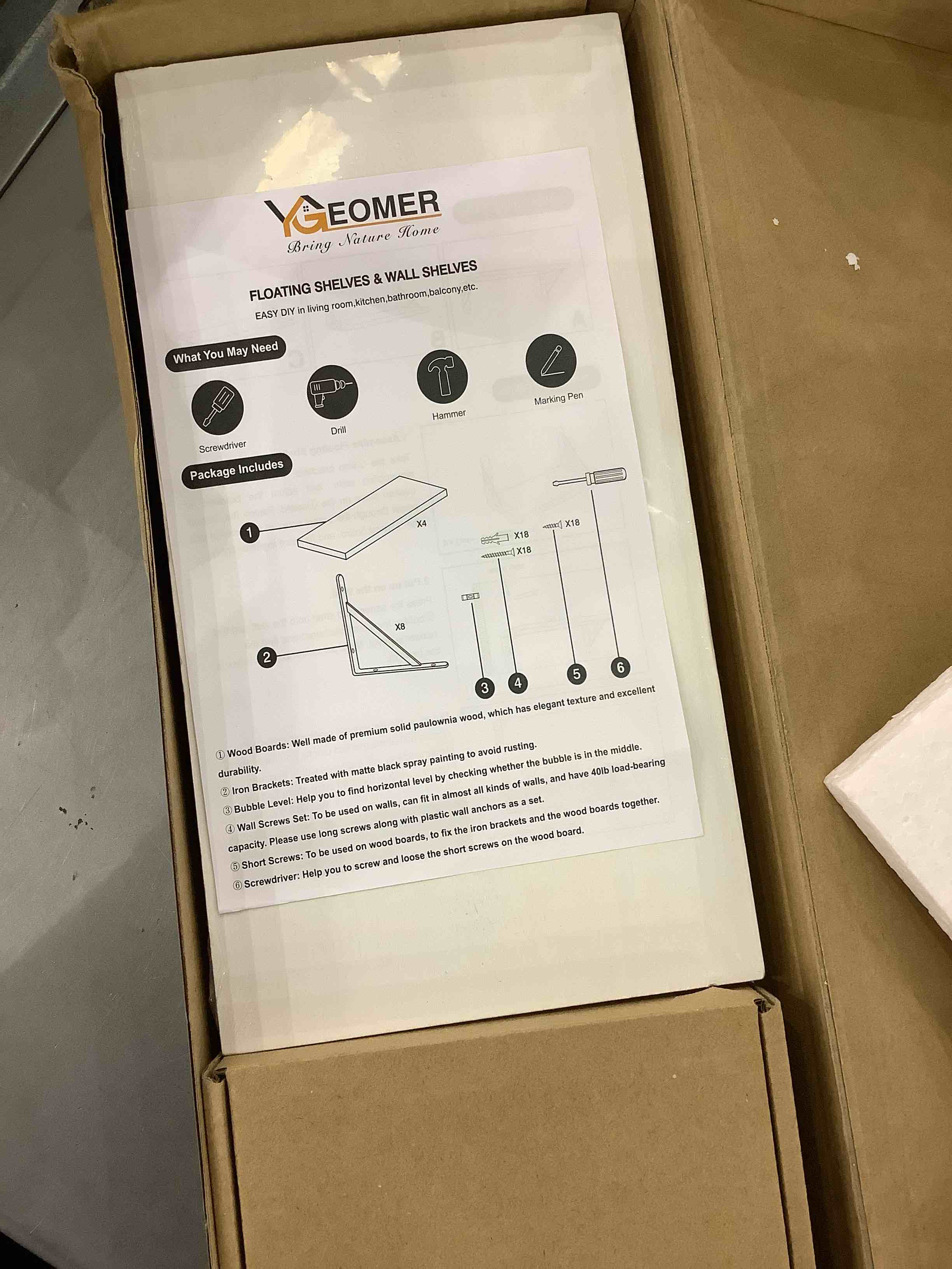 YGEOMER Floating Shelves, Set of 4 White Wall Mounted Shelf, Rustic Wood Shelves for Bedroom, Living Room, Bathroom and Plants