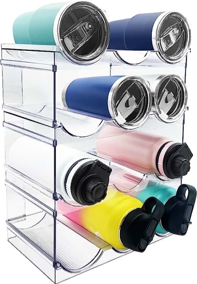Spaclear Water Bottle Organizer, Stackable Kitchen Pantry Organization and Storage Shelf, Plastic Water Bottle Holder for Fridge Kitchen Cabinet Organizer and Storage, Tumbler Travel Mug Cup Organizer