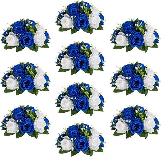 Sziqiqi Blue Artificial Flowers for Decoration Fake Kissing Flower Balls for Wedding Centerpieces Tables Flower Centerpiece Arrangement for Party Festival 6 pack