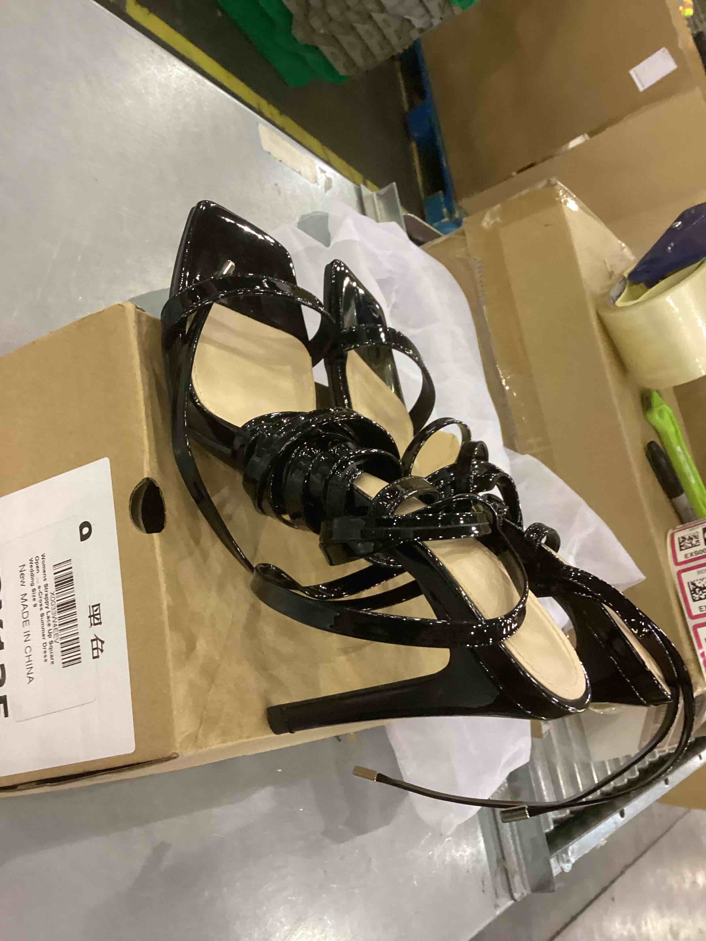 Ermonn Womens Strappy Lace Up Square Open Toe Stiletto Heeled Sandals High Black HeeIs Criss-Cross Summer Dress Wedding Size 9