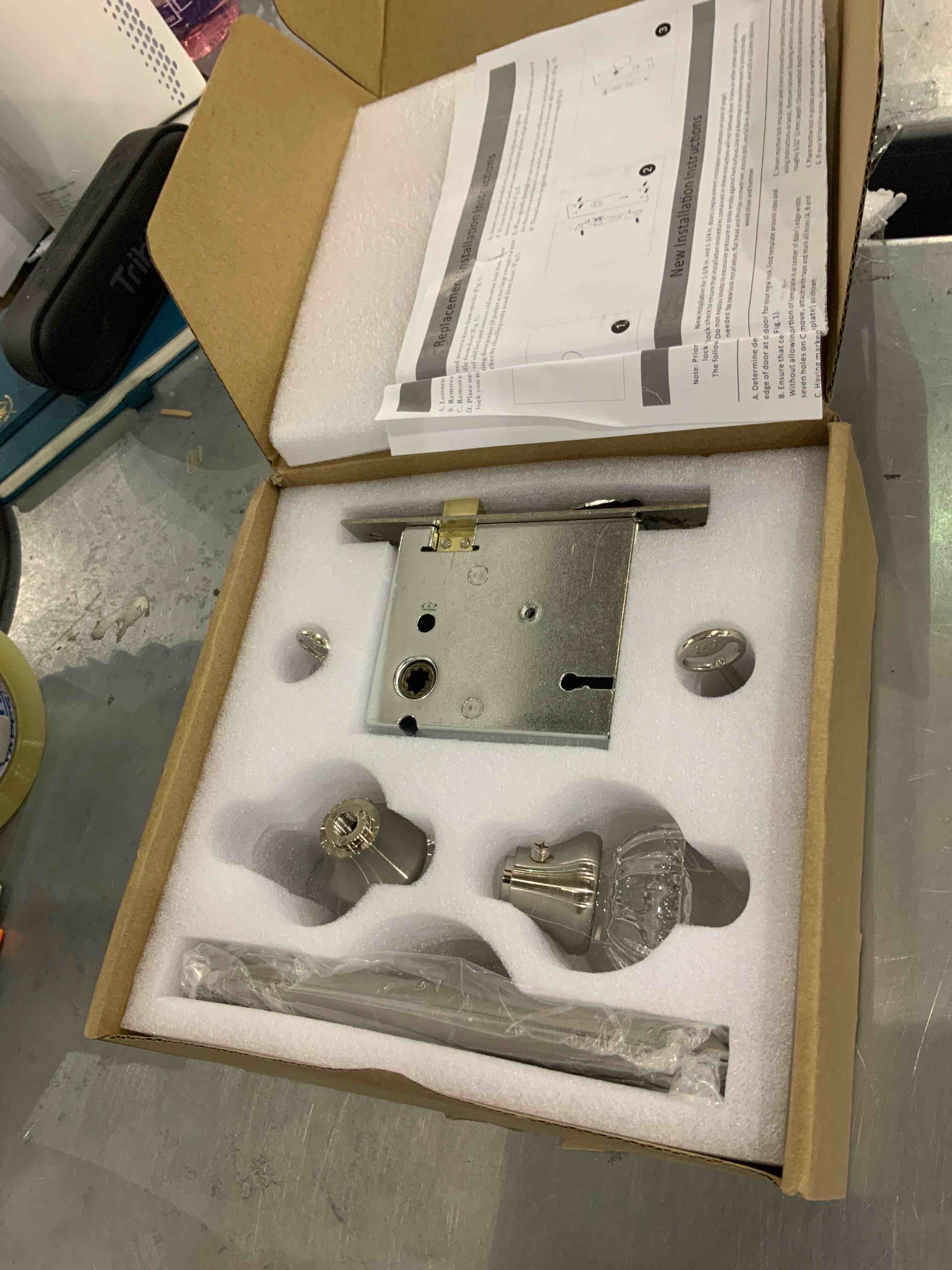 Newliplace Upgraded Mortise Lock Set for Interior Door, Antique Vintage Style Crystal Glass Door Knobs with Skeleton Key, Reversible for Left & Right Handed Door, Brushed Nickel Finish