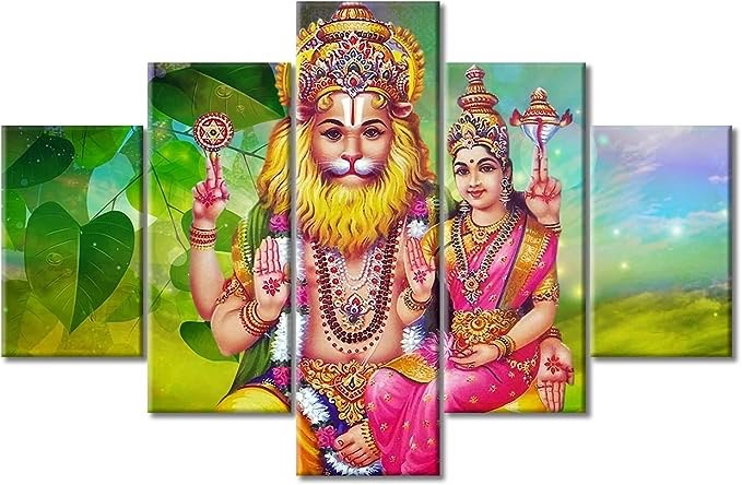Living Room Wall Decorations Indian God Decor Lakshmi Narasimha Pictures for Bedroom 5 Piece Canvas Wall Art Home Deco Fraig eSC allerd9- Witapped Stretched Ready to Newltem