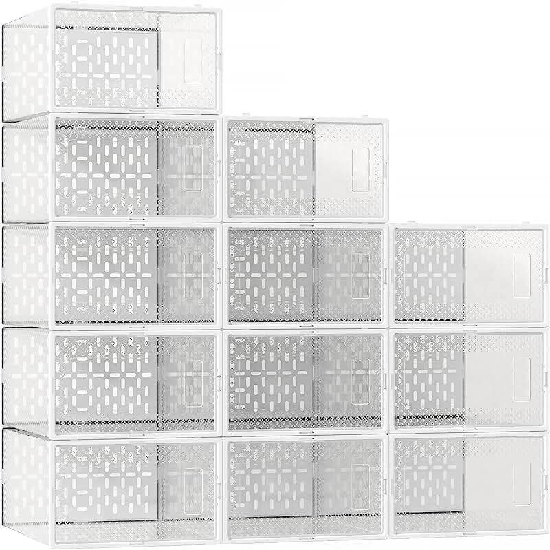 AVGXC Shoe Box Organizer, Clear Plastic Stackable, Set of 12 Shoe Boxes for Closet Storage with Lids, Shoe Storage Keep Your Shoes Neat & Tidy