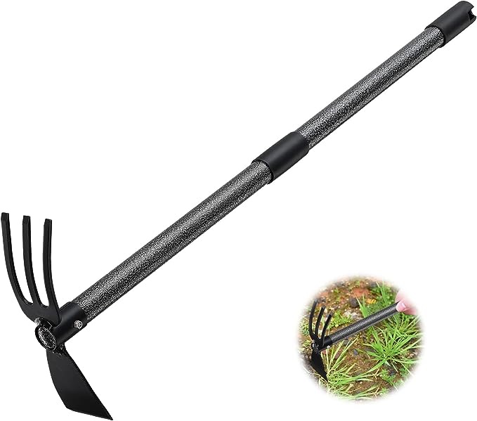 Garden Hoe and Cultivator, 31â€? Long Heavy Duty Hand Hoe with Tiller,2 Section Handle, Carbon Steel Blade, Cultivator Hoe Garden Tool for Loosening Soil, Digging