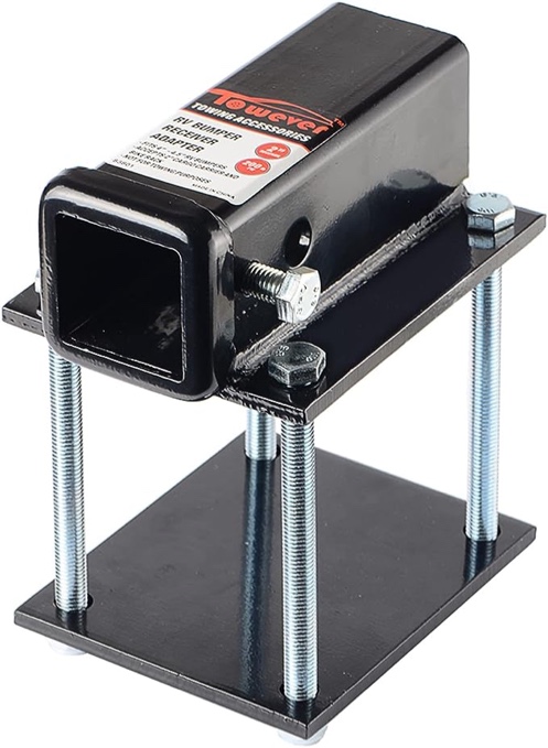 Towever 83801 RV Bumper Hitch Receiver 2 inches Adapter for 4-4.5 inches Travel Trailer Rear Bumper