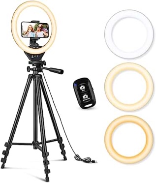 10'' Ring Light with 50'' Extendable Tripod Stand, Sensyne LED Circle Lights with Phone Holder for Live Stream/Makeup/YouTube Video/TikTok, Compatible with All Phones.
