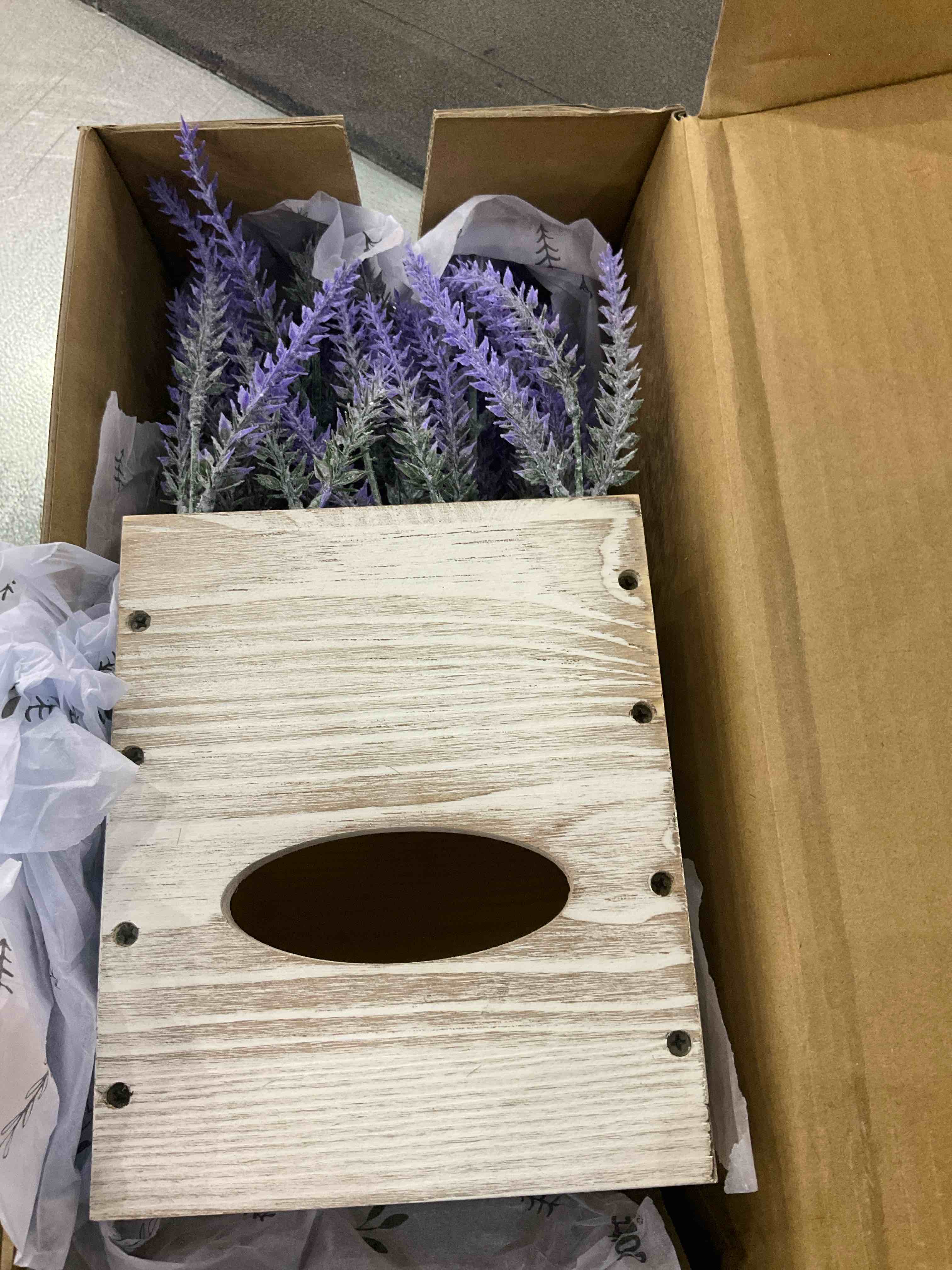 3-in-1 Countree Tissue Box Cover Square: Rustic Farmhouse Bathroom Decor, Potted Lavender & Wood Tissue Box Holder Cube - Enhance Your Home Decor, Perfect for Living Room, Bedroom, Bathroom Storage