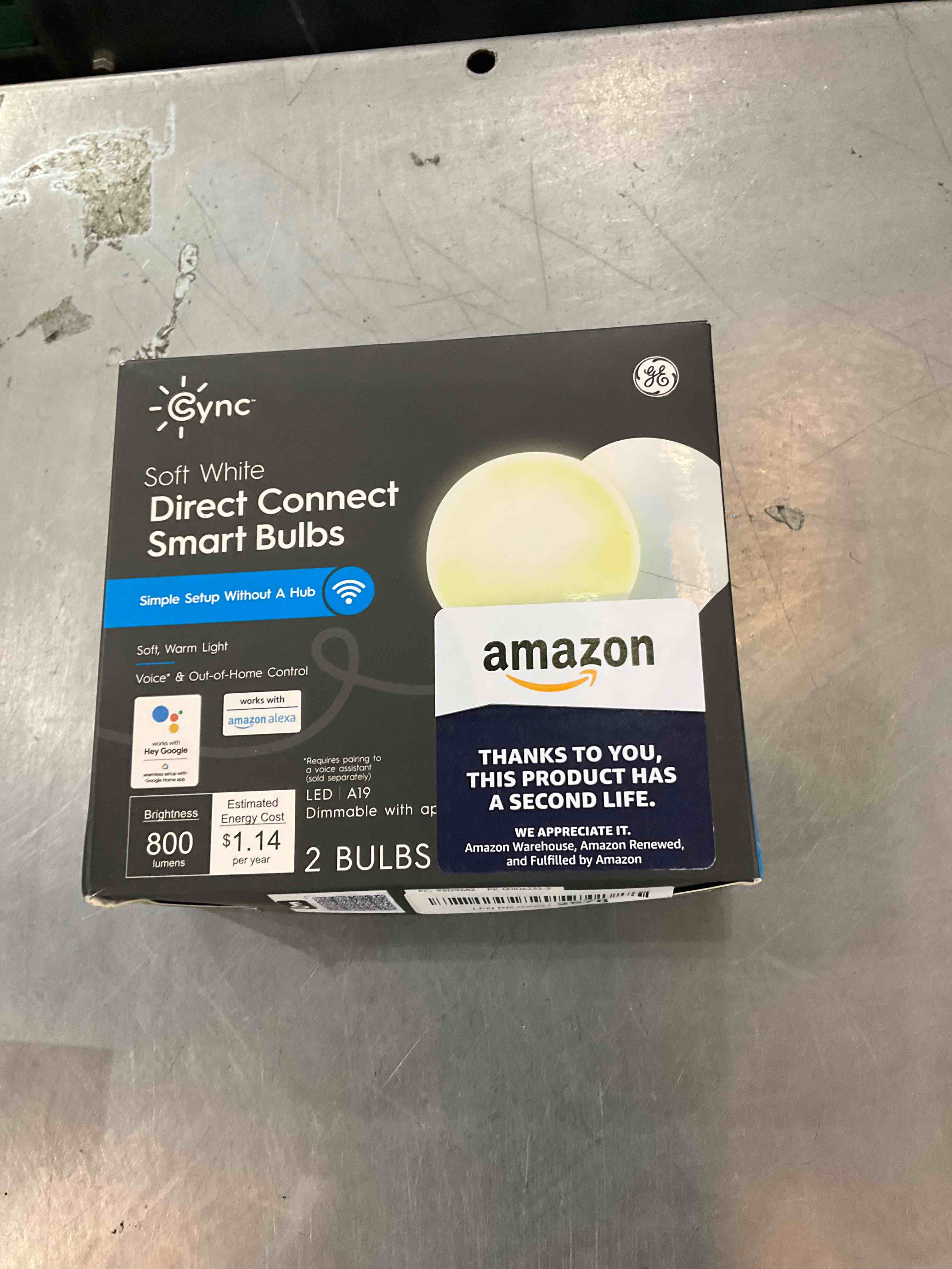 GE CYNC Smart LED Light Bulbs, Soft White, Bluetooth and Wi-Fi Lights, Works with Alexa and Google Home, A19 Light Bulbs (2 Pack)