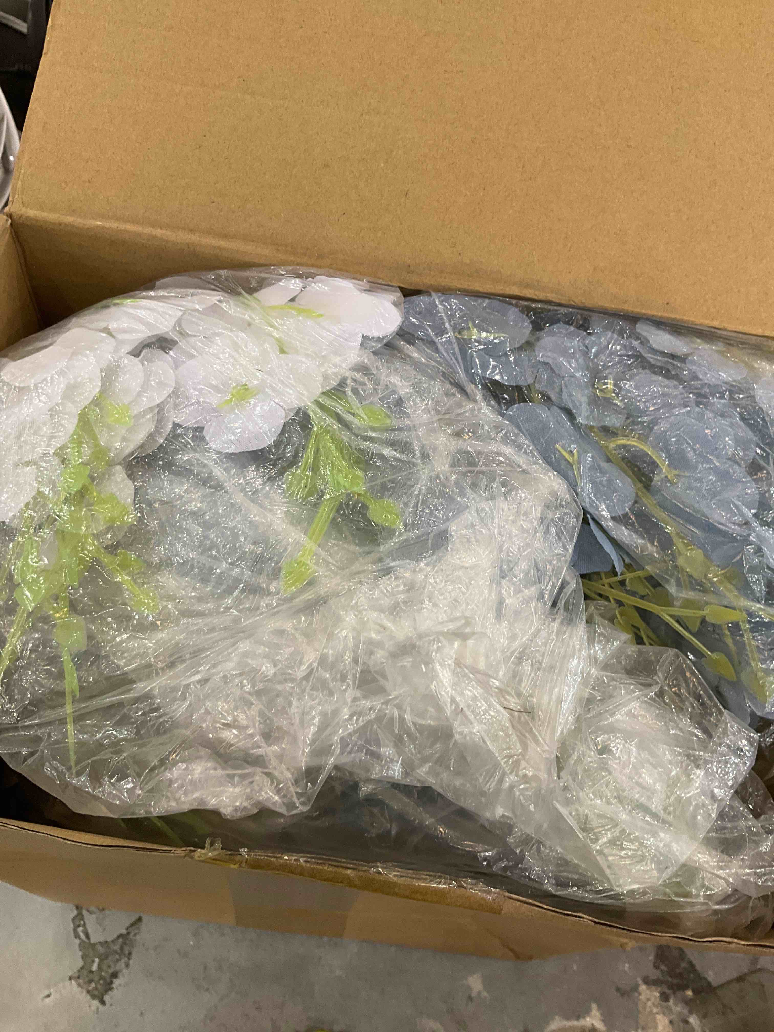 Artificial Wisteria Hanging Flowers 3.6 ft Artificial Fake Wisteria Vine Rattan Hanging Garland Silk Flowers String for Wall Home Wedding Party Greenery Decorations (Blue, White,24 Pcs)