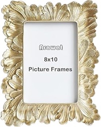 Vintage Picture Frames 8x10 Gold Frames with Glass Front Funky Gold Picture Frames with Leaf Antique Photo Frames for Bathroom Artwork Picture Frames for Tabletop Wall Hanging Wall Frames