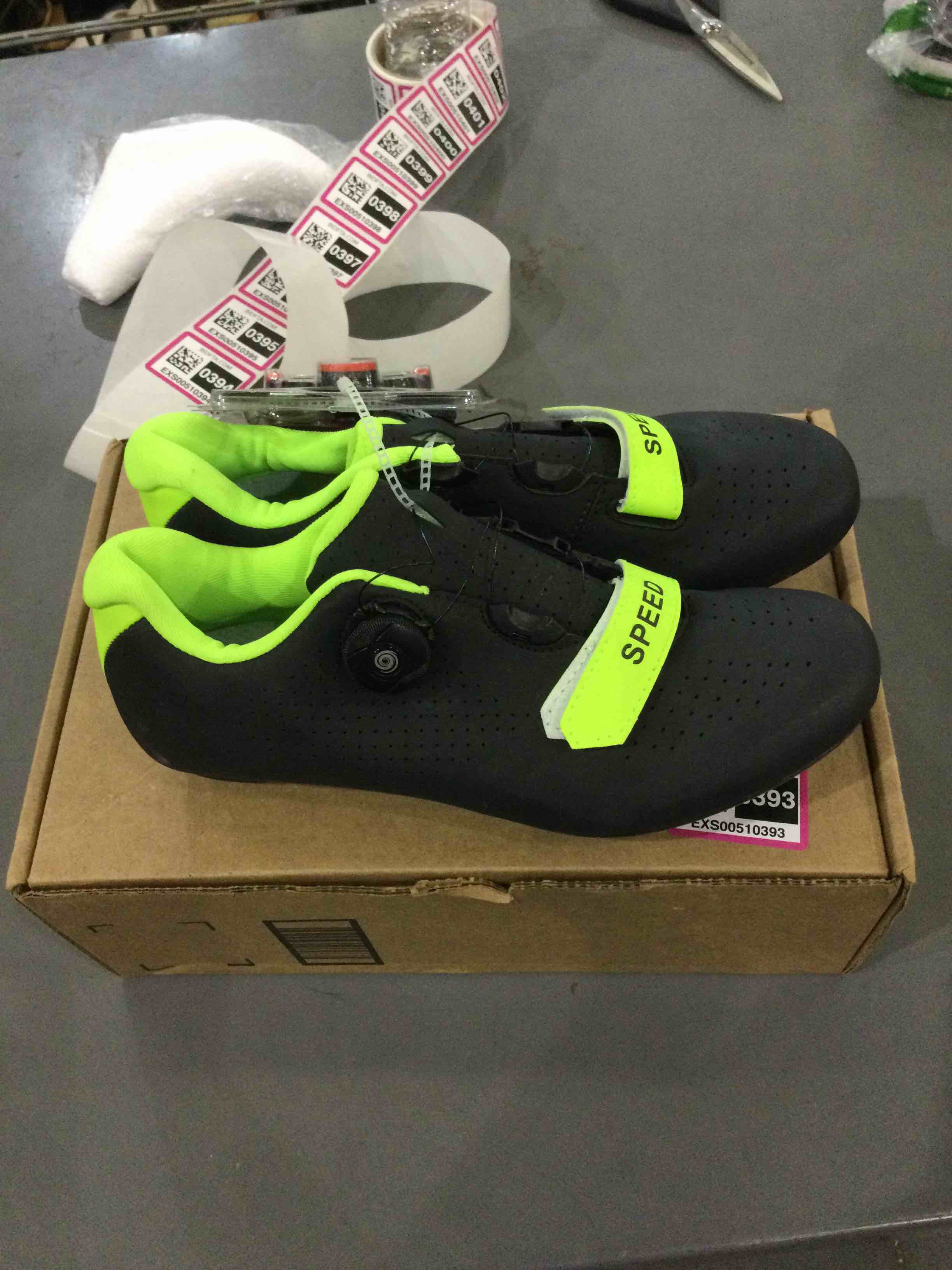 Speed Unisex Microtex Cycling Bike Bicycle Shoes Black Neon Green Men