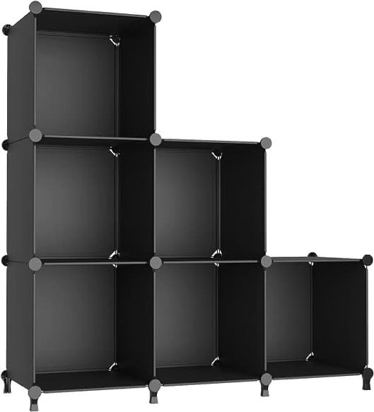 AWTATOS Cube Storage Organizer, Storage Cubes Shelves Bookshelf, 6 Cube Closet Organizers and Storage, DIY Stackable Plastic Clothes Organizer Shelving for Bedroom, Home Office, Black