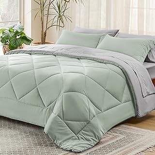 BEDSURE Sage Green Queen Comforter Set - 7 Pieces Reversible Bed Set Sage Green Bed in a Bag Queen with Comforters, Sheets, Pillowcases & Shams, Queen Bedding Sets