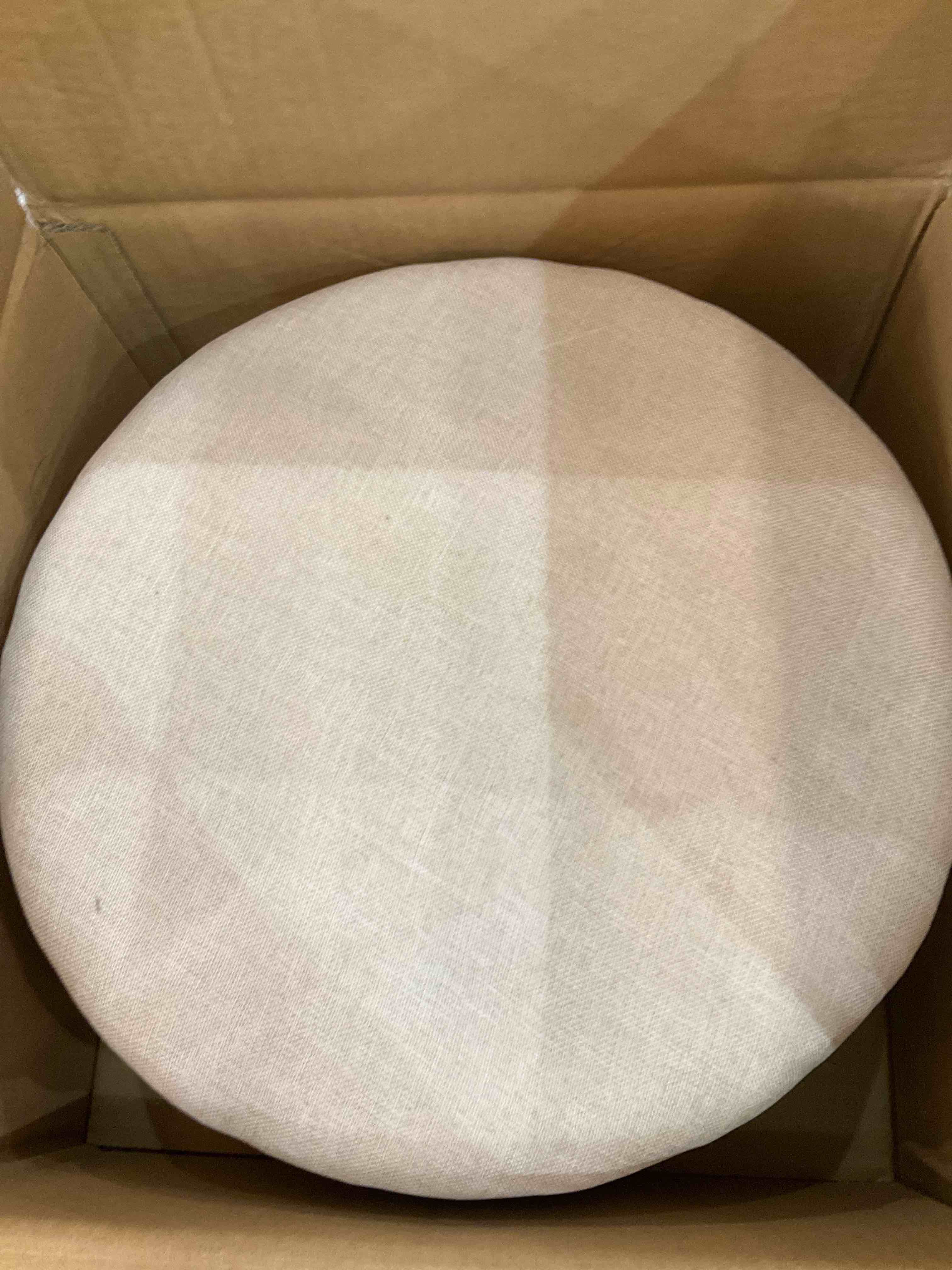 Mxfurhawa Storage Ottoman Linen Round Vanity Stool Tray Top Modern Foot Stool with Wood Legs Multifunctional Upholstered Foot Ottoman Rest for Living Room, Bathroom, Makeup (Beige)