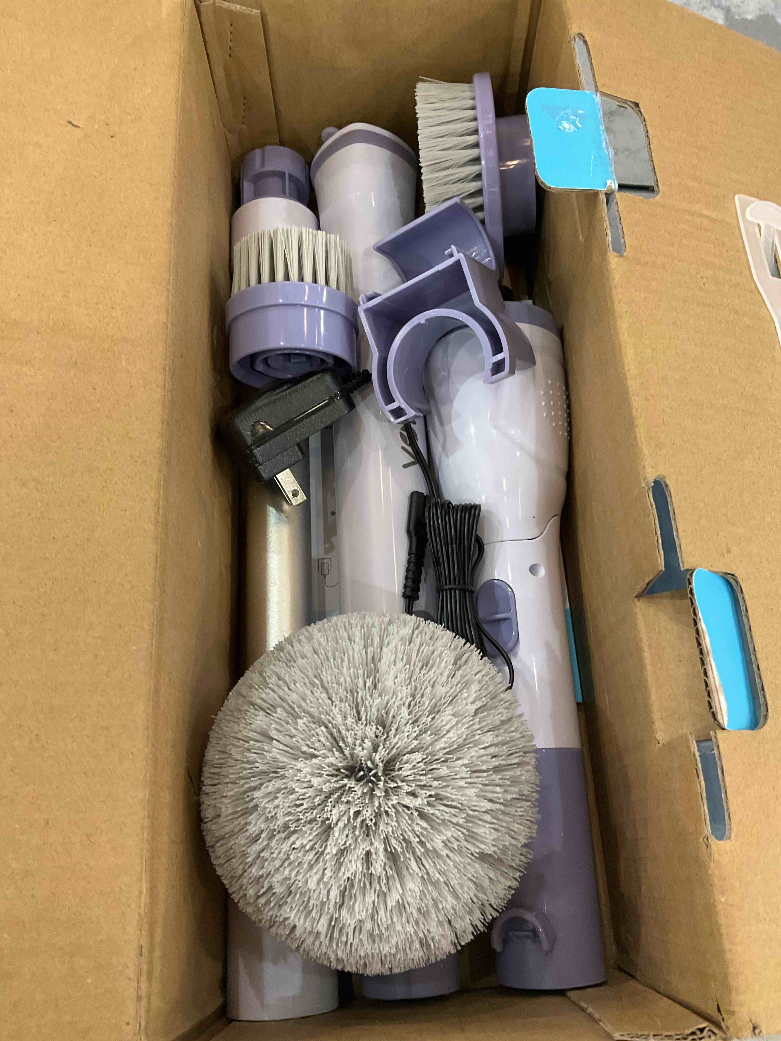 Voweek Electric Spin Scrubber, Shower Cleaning Brush with 4 Replaceable Brush Heads and Adjustable Extension Arm, Cordless Household Cleaning Brush for Bathroom Tub Tile Floor--Purple