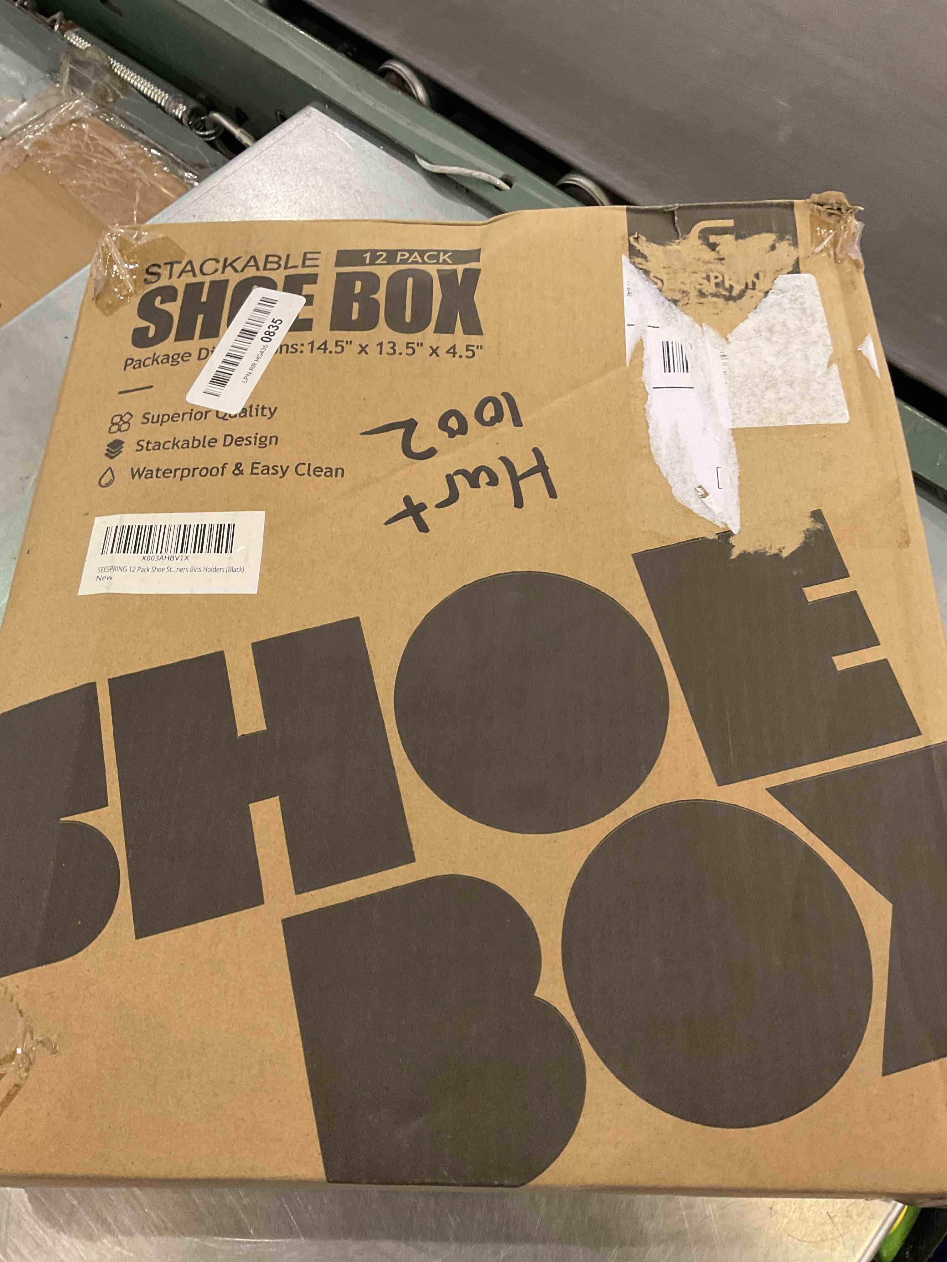 SEESPRING 12 Pack Shoe Storage Box, Black Plastic Stackable Shoe Organizer for Closet, Space Saving Foldable Sneaker Containers Bins Holders (Obsidian Black)