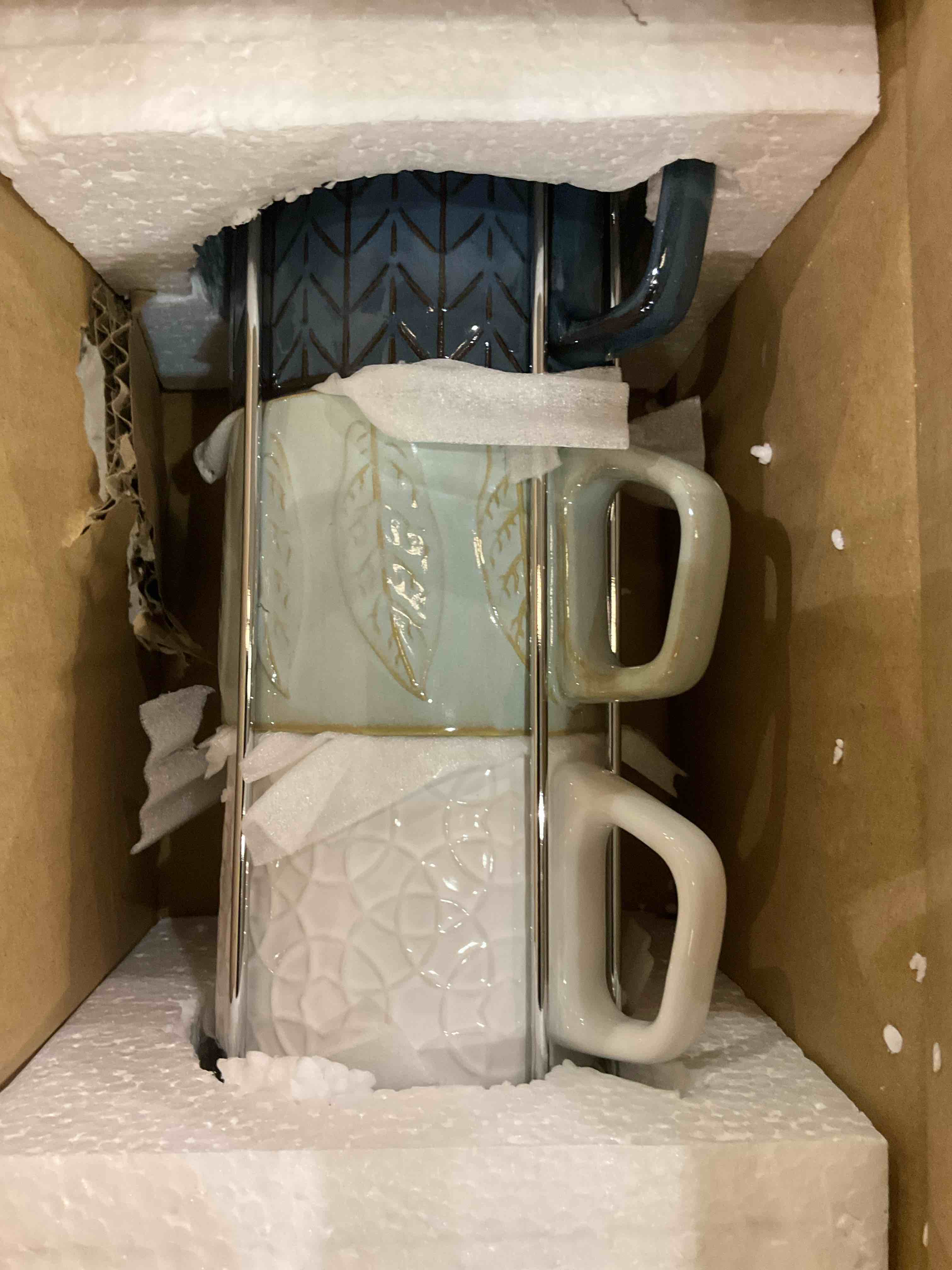 KOOV Ceramic Coffee Mug Set with Stand, 16 oz Coffee Mug for Coffee, Tea, Cocoa, Stackable Ceramic Coffee Cup Set of 4, Large Coffee Mugs for Women, Men, Big Coffee Mug Set of 4 (Blueset)