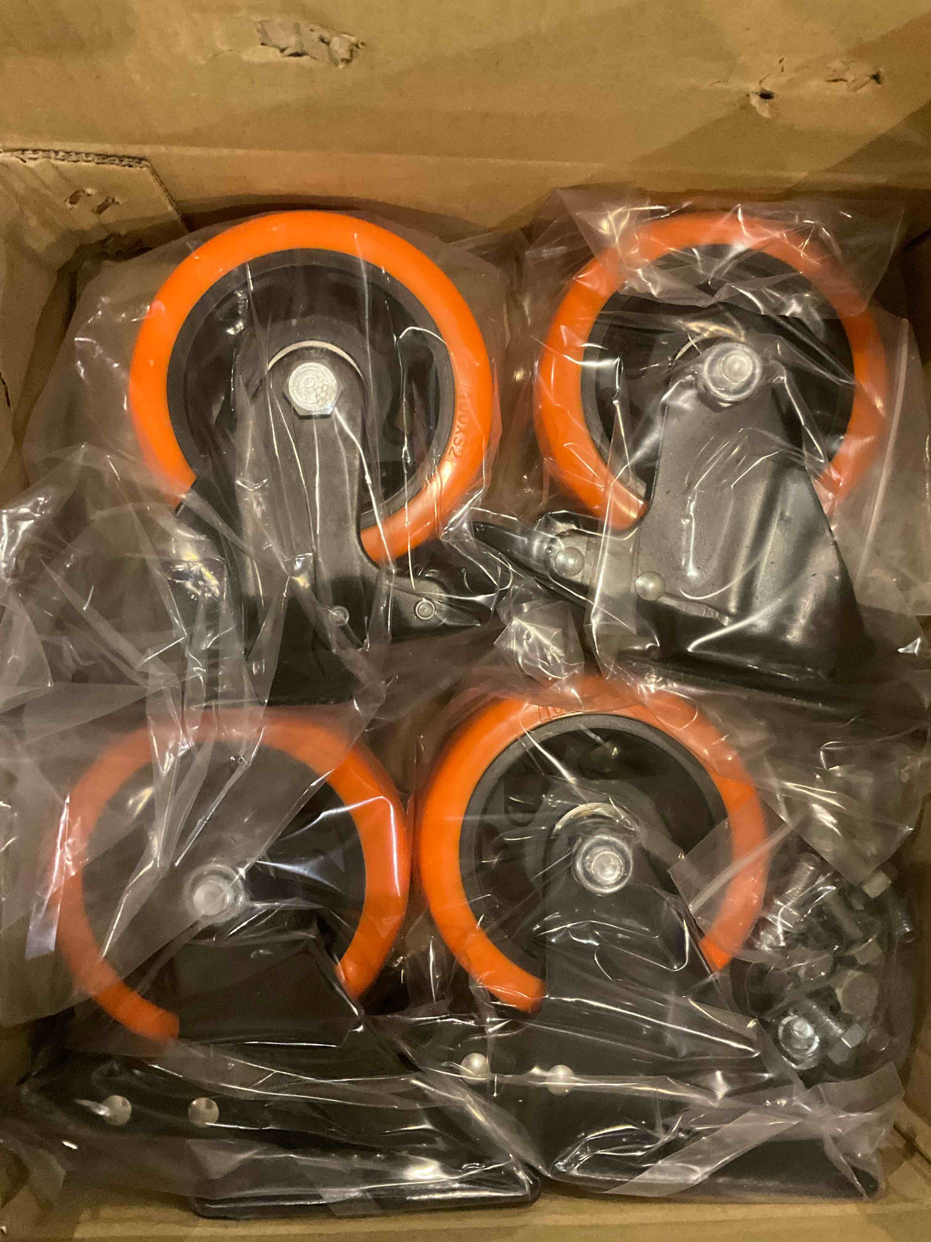 Casters, 4" Caster Wheels??îCasters Set of 4 Heavy Duty - ASRINIEY Orange Polyurethane Castors, Top Plate Swivel Wheels, 4-Pack Industrial Casters with Brake, Locking Casters for Furniture and Workbench
