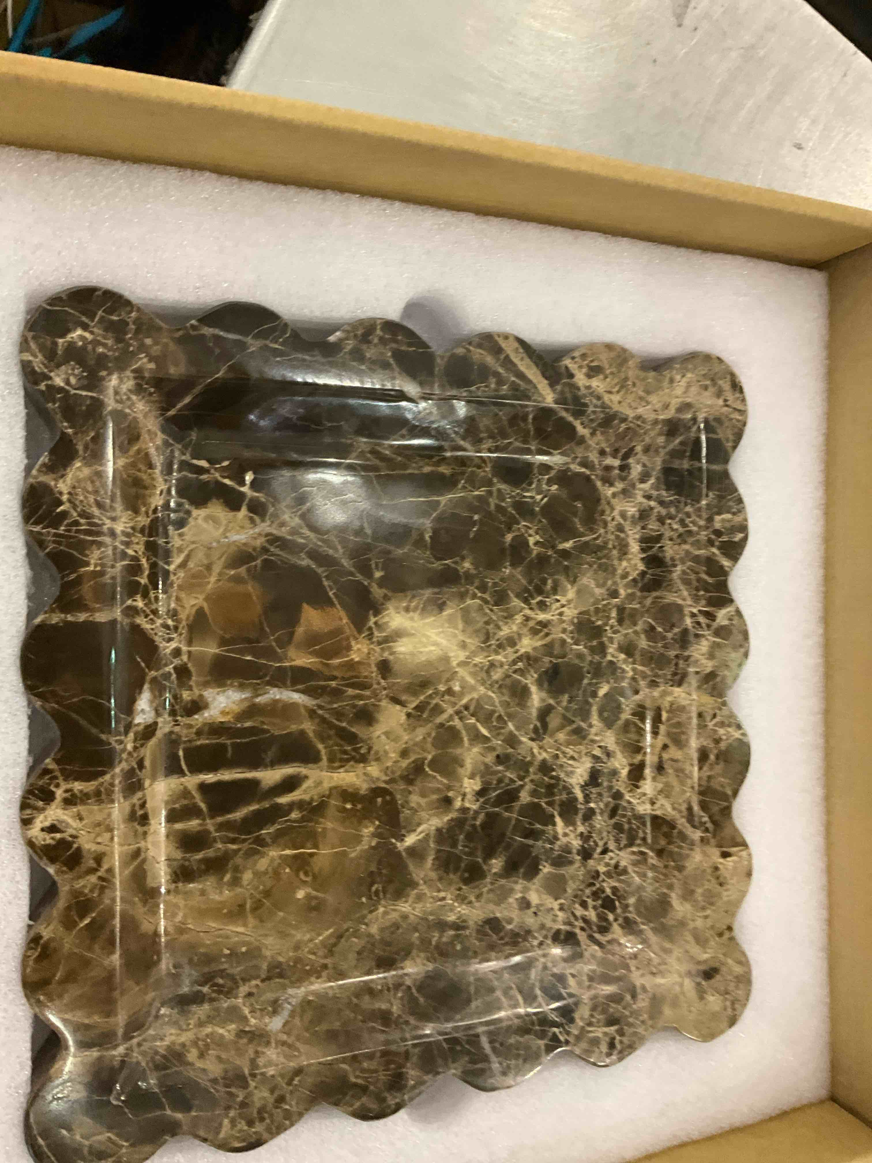 SAIDKOCC Vintage Natural Marble Tray Small Ornaments Wave Tray Handmade Storage Dish for Counter, Vanity, Dresser, Nightstand and Desk (Coffee Net)