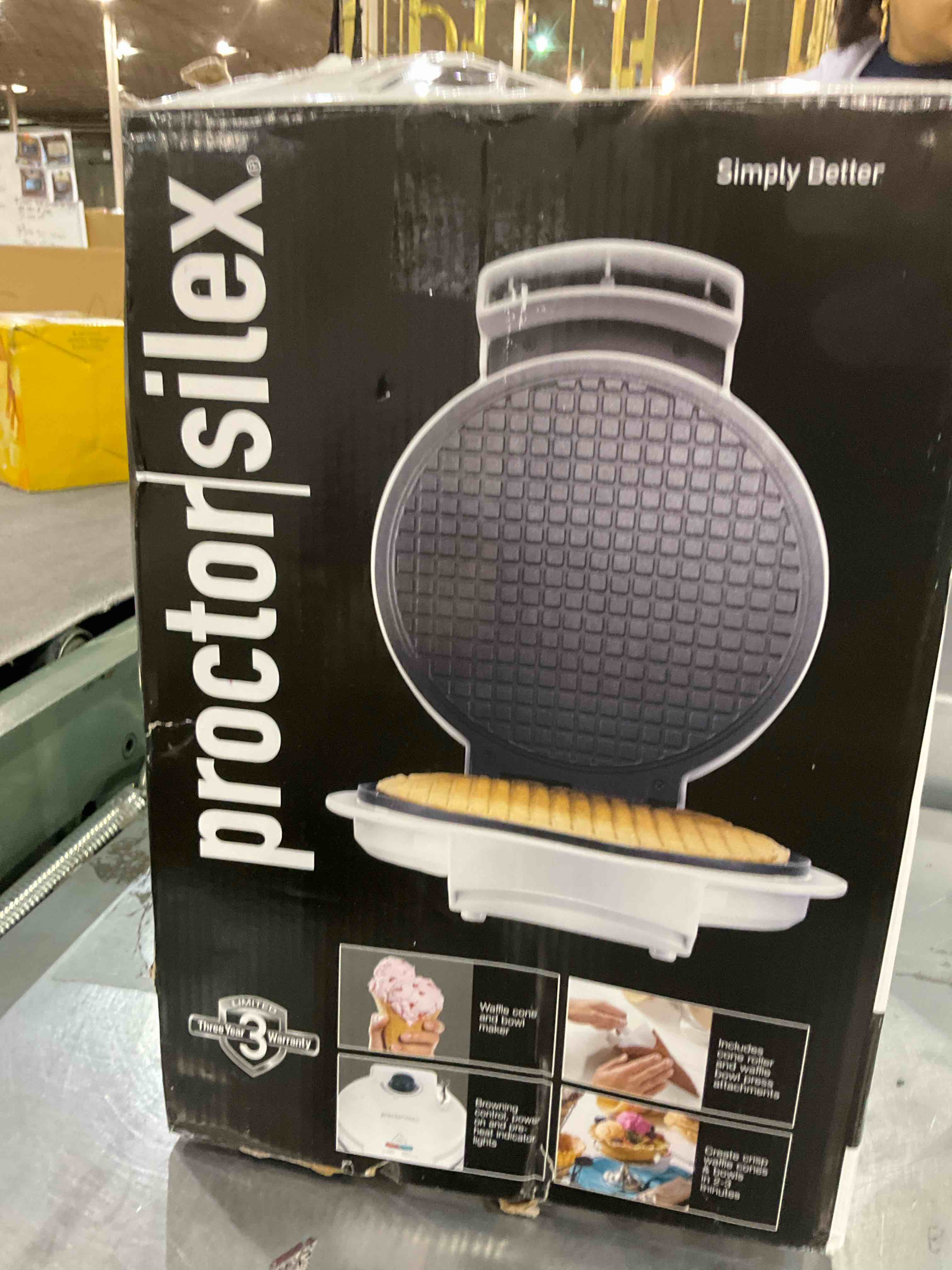 Proctor Silex Waffle Cone and Ice Cream Bowl Maker with Browning Control, Shaper Roller and Cup Press, 7.5” Nonstick Plates, White (26410)