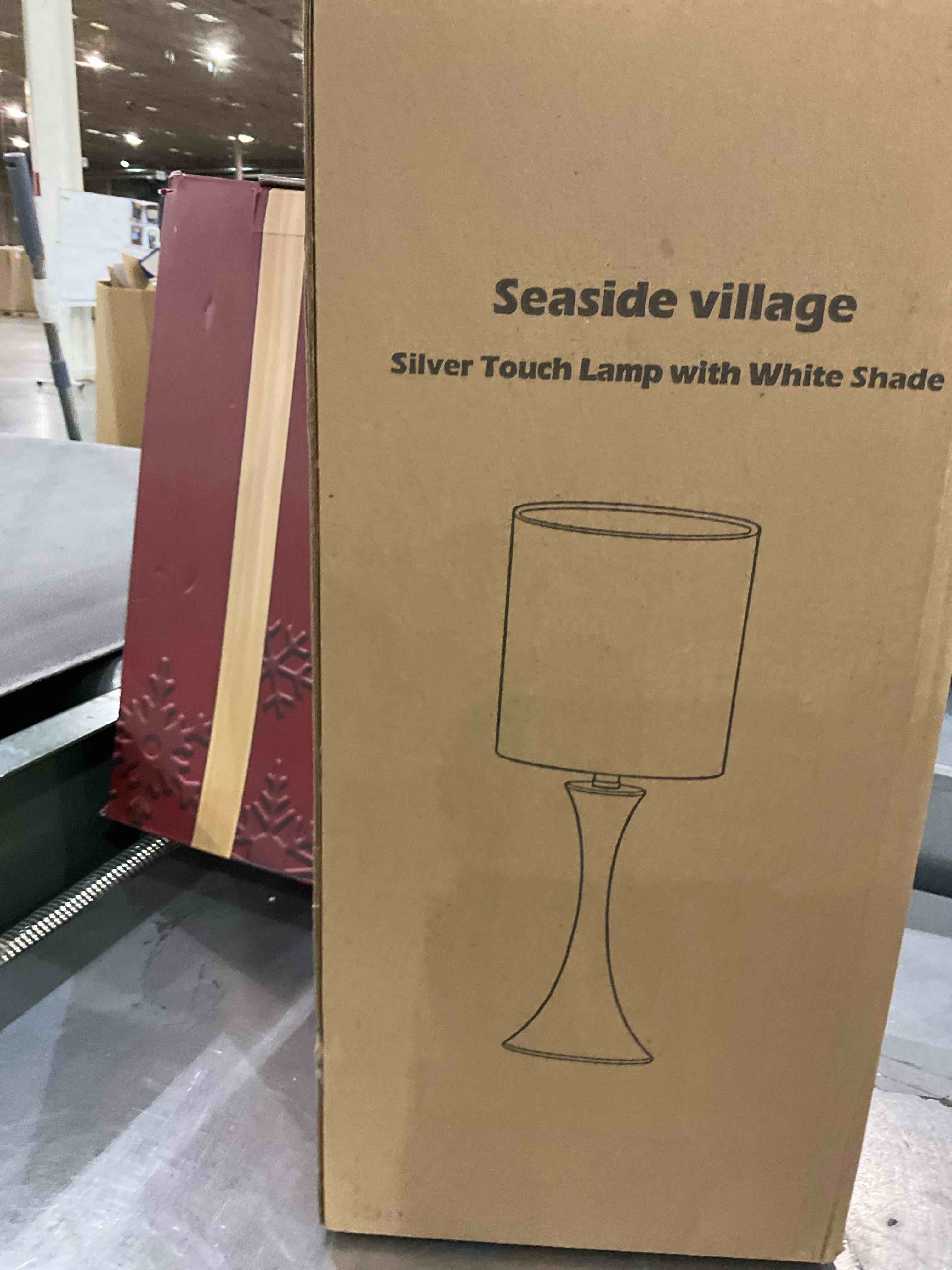  Seaside village Silver Touch Lamp with White Shade