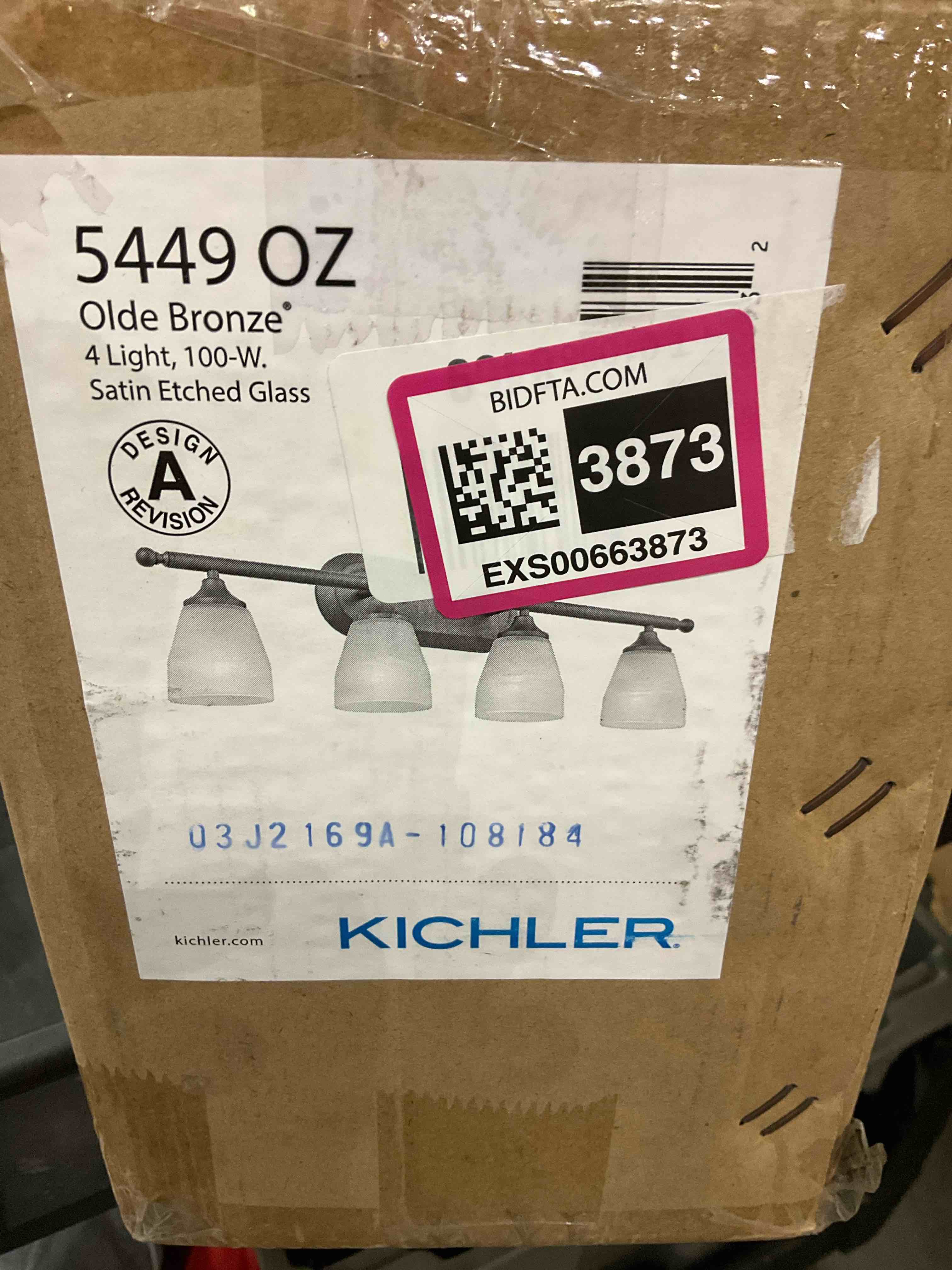 Kichler Eileen 33.75" 4 Light Vanity Light with Satin Etched Cased Opal Glass in Olde Bronze®