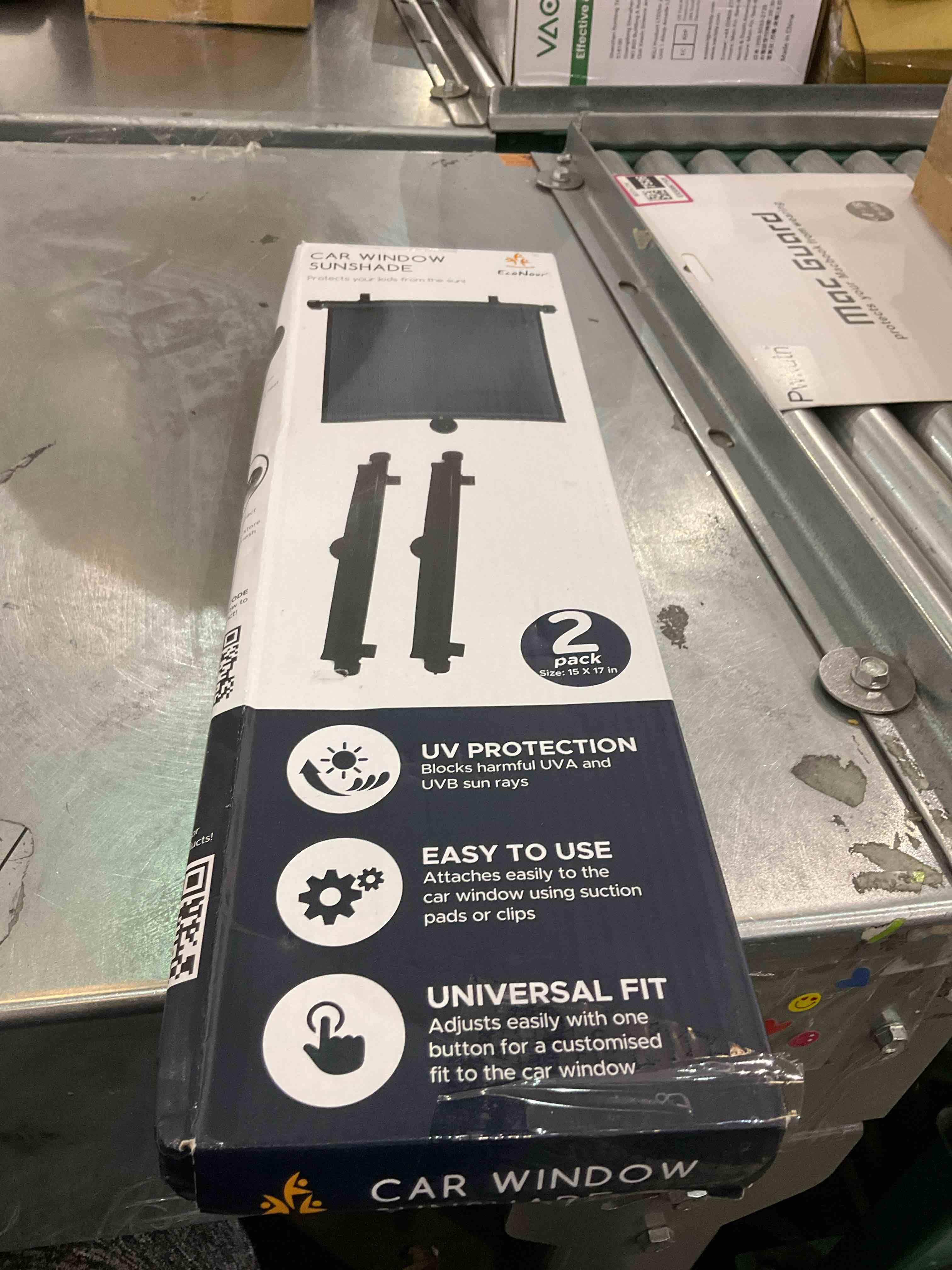 EcoNour Car Side Window Sun Shade (2 Pack) with Bonus Car Headrest Hook (2 Pack) | Retractable Car Roller Sunshade for Kids | Baby Car Window Shades for Offers Complete UV Protection (15"x17")