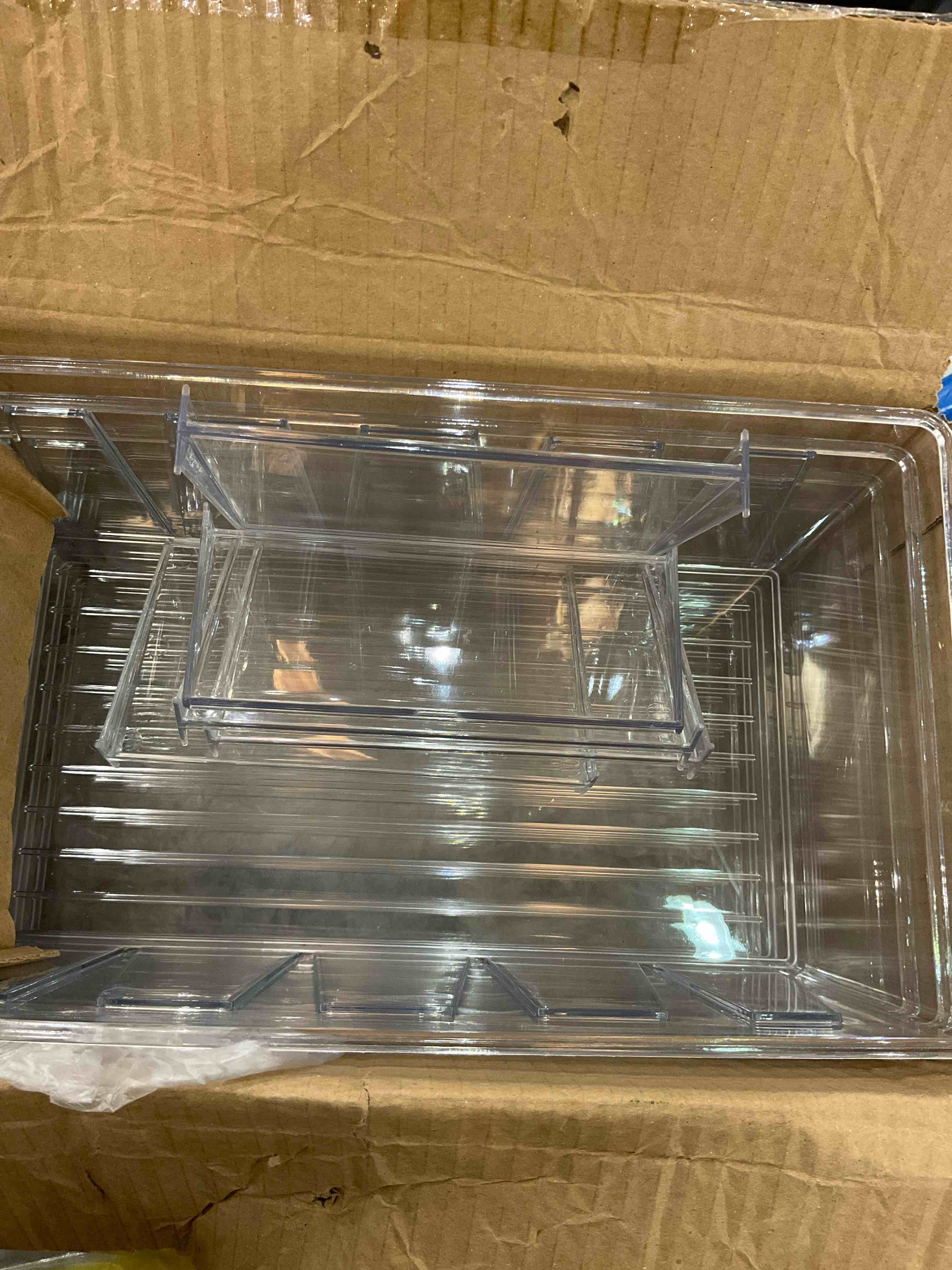 Puricon 4 Pack Pantry Organization and Storage Bins for Kitchen Fridge Countertop Cabinet, Stackable Clear Plastic Storage Containers with Removable Dividers, 5 Compartments for Food Snacks Spices