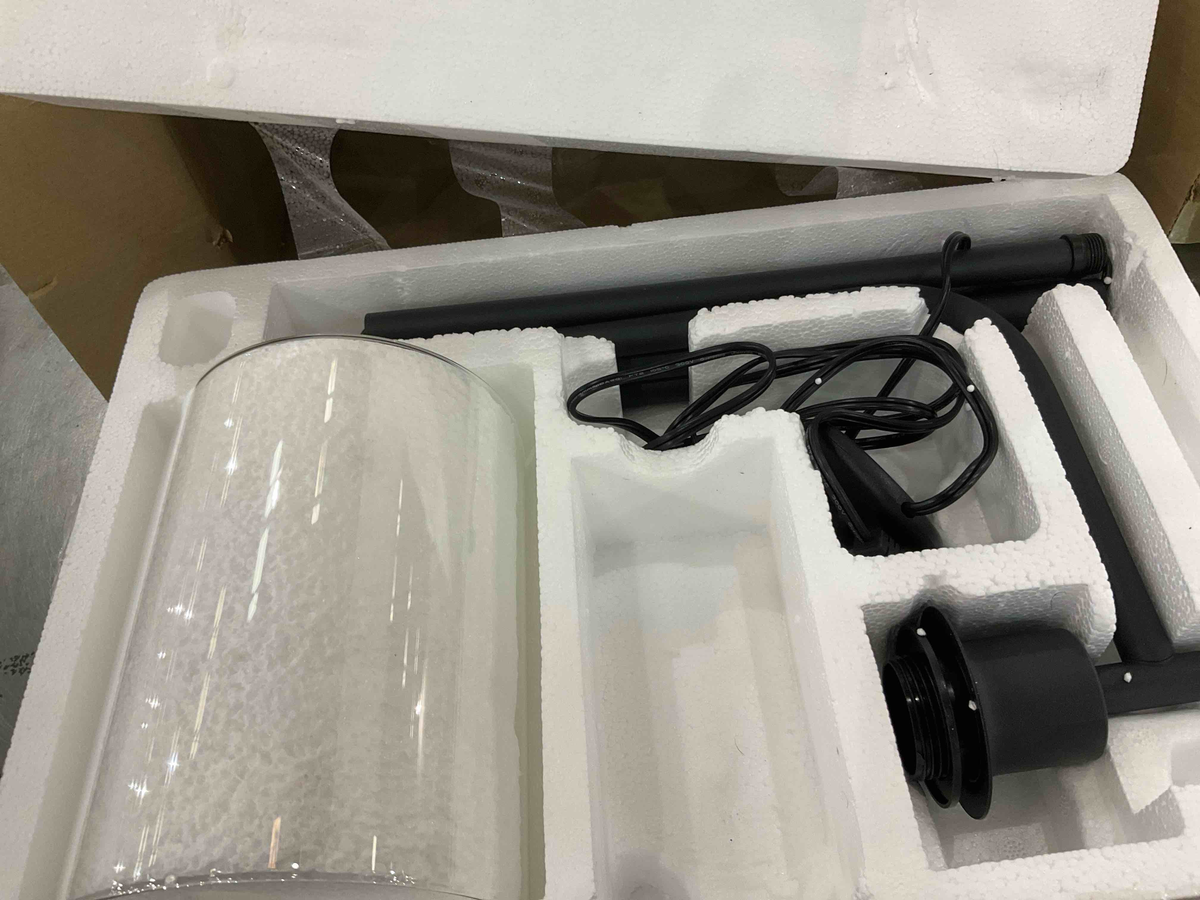 addlon Industrial Dimmable Floor Lamp with LED Bulb (2700K/9W), Stylish Standing Lamp with Hanging Glass Lampshade - Pole lamp for Living Room, Bedroom, or Office - Black