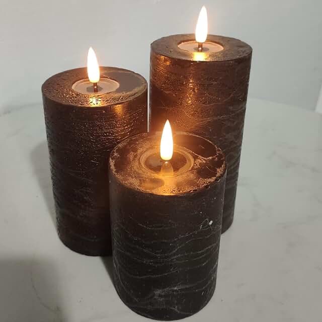 duduta Black Flameless Pillar Candles with Timer, Real Wax Flickering LED Battery Operated Candles D 3" H 4" 5" 6"