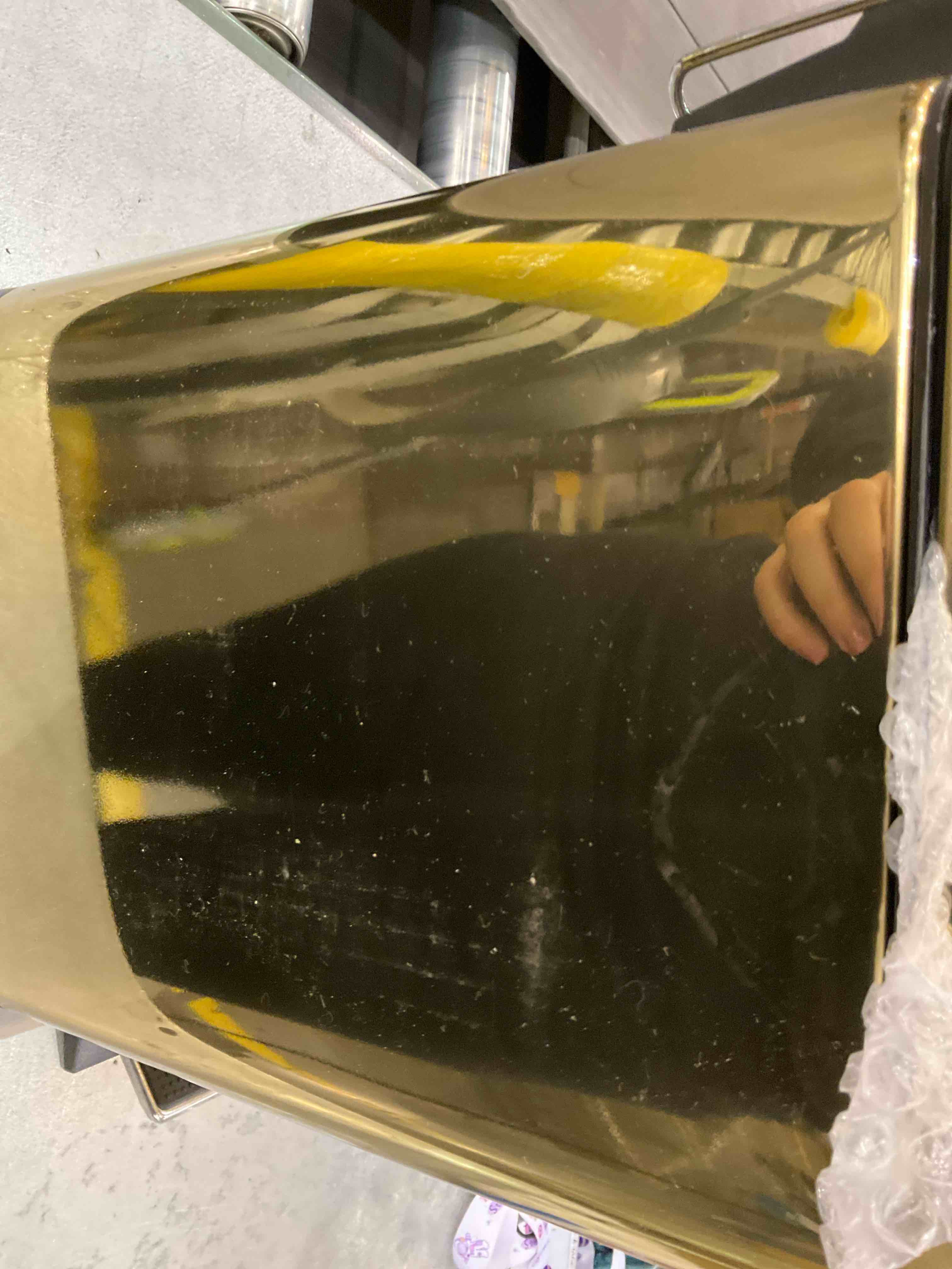 mDesign Metal Freestanding Slim Toilet Bowl Brush and Holder + Rectangle Narrow 1.3 Gallon Step Pedal Trash Can Wastebasket for Bathroom Storage - Small, Compact Design - Set of 2 - Soft Brass