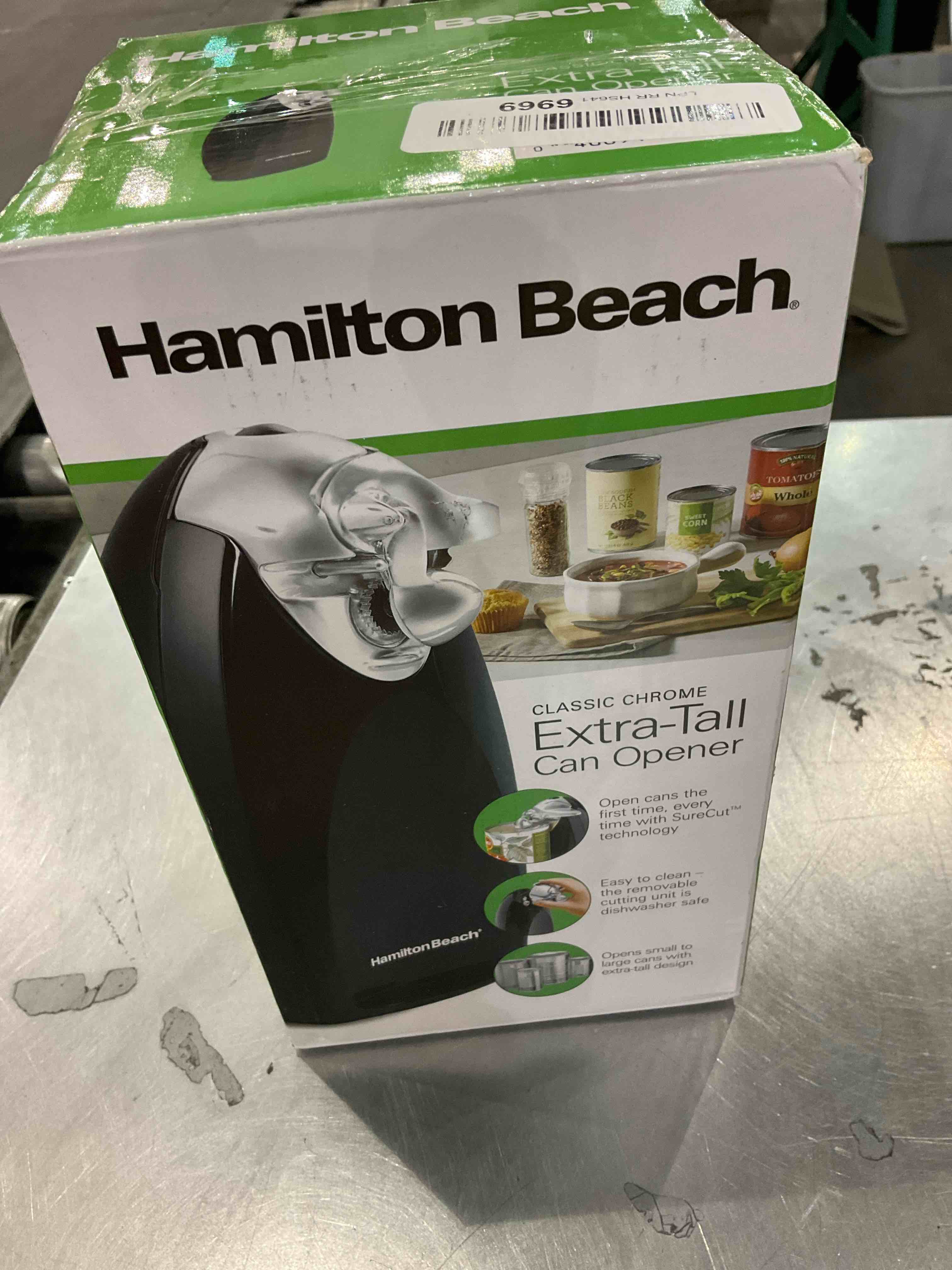 Hamilton Beach Electric Automatic Can Opener Auto Shutoff, Knife Sharpener, Cord Storage, SureCut Patented Technology, Extra Tall, Black