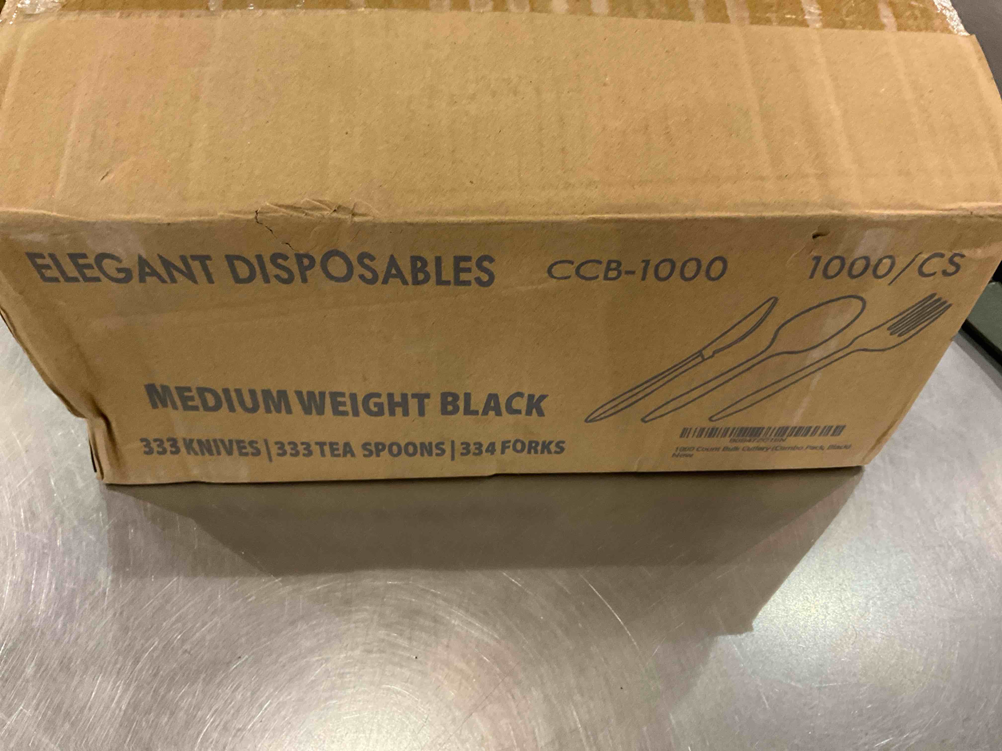 1,000 Plastic Disposable Cutlery Bulk Variety Pack Black Medium Weight Includes 334 forks, 333 knives, 333 soup spoons, Disposable Silverware Plastic Cutlery