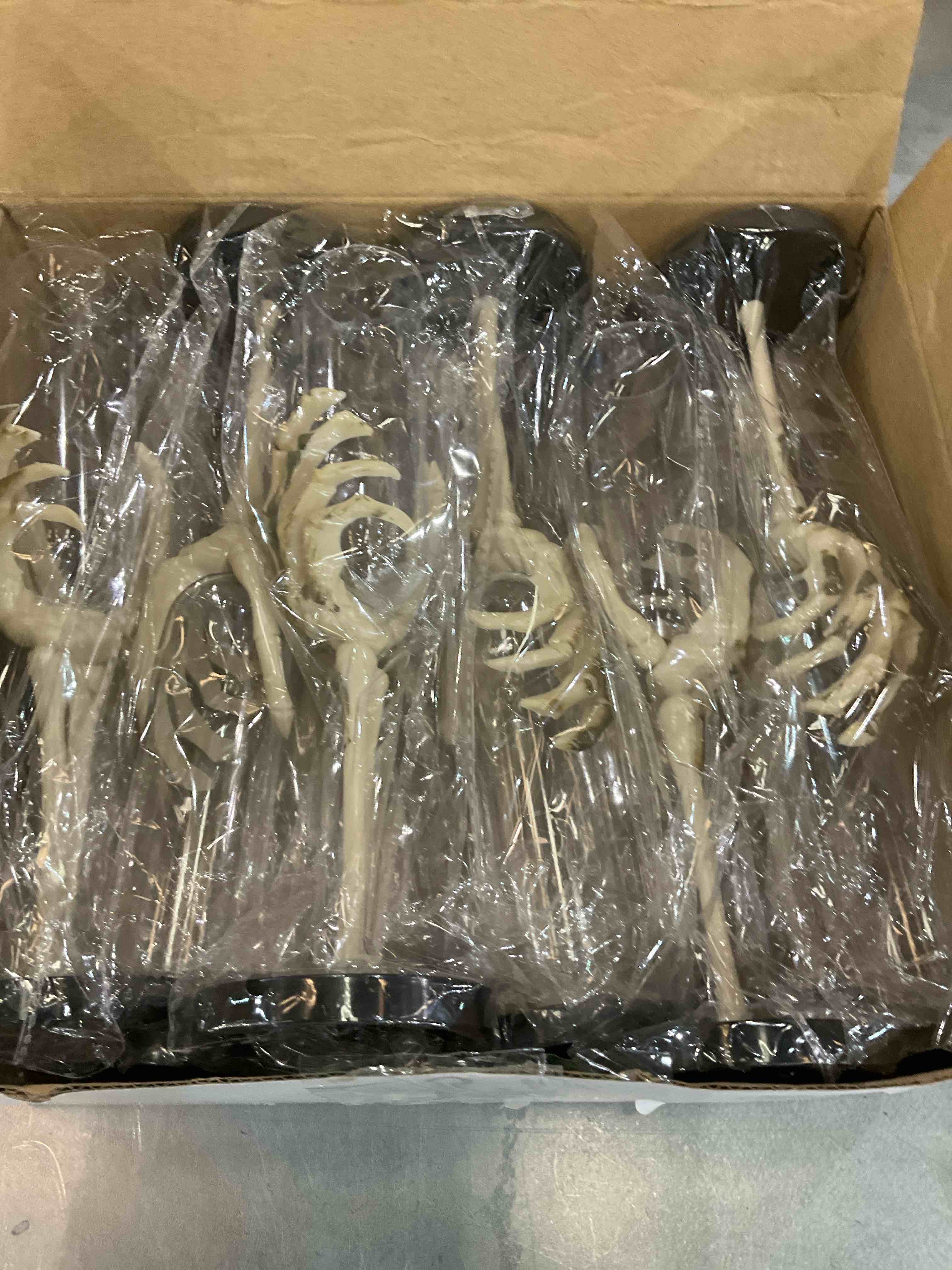 4E's Novelty Skeleton Hand Flutes 12 Pack - Premium Clear Plastic Halloween Champagne Cocktail Goblets (2.7oz) Halloween Cups Wine Shot Glasses Set for Party Supplies Decoration