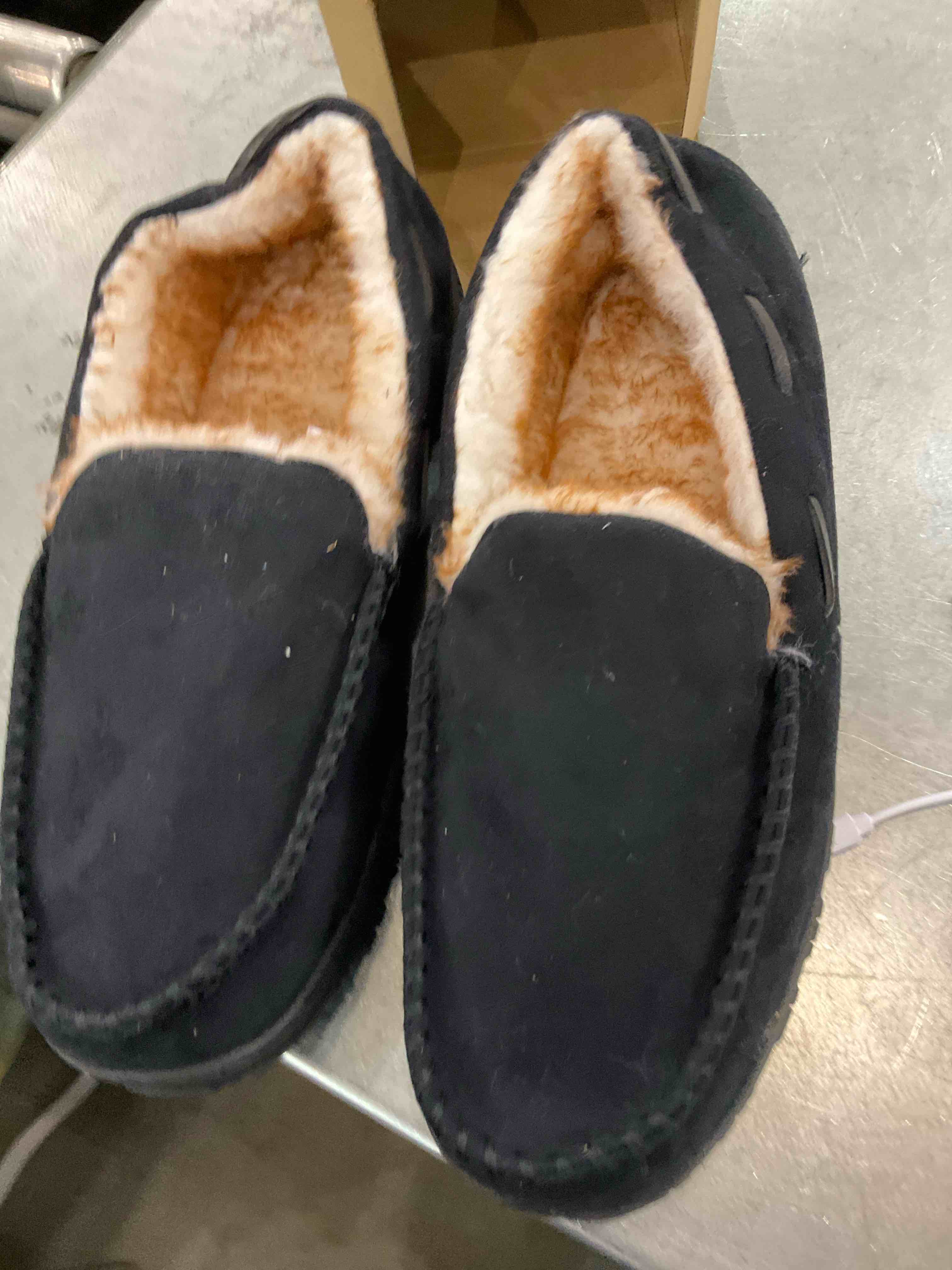 Mens Moccasin Slippers Memory Foam House Shoes Indoor Outdoor Slip on Slippers with Rubber Sole Moccasins for Men 14 US Black