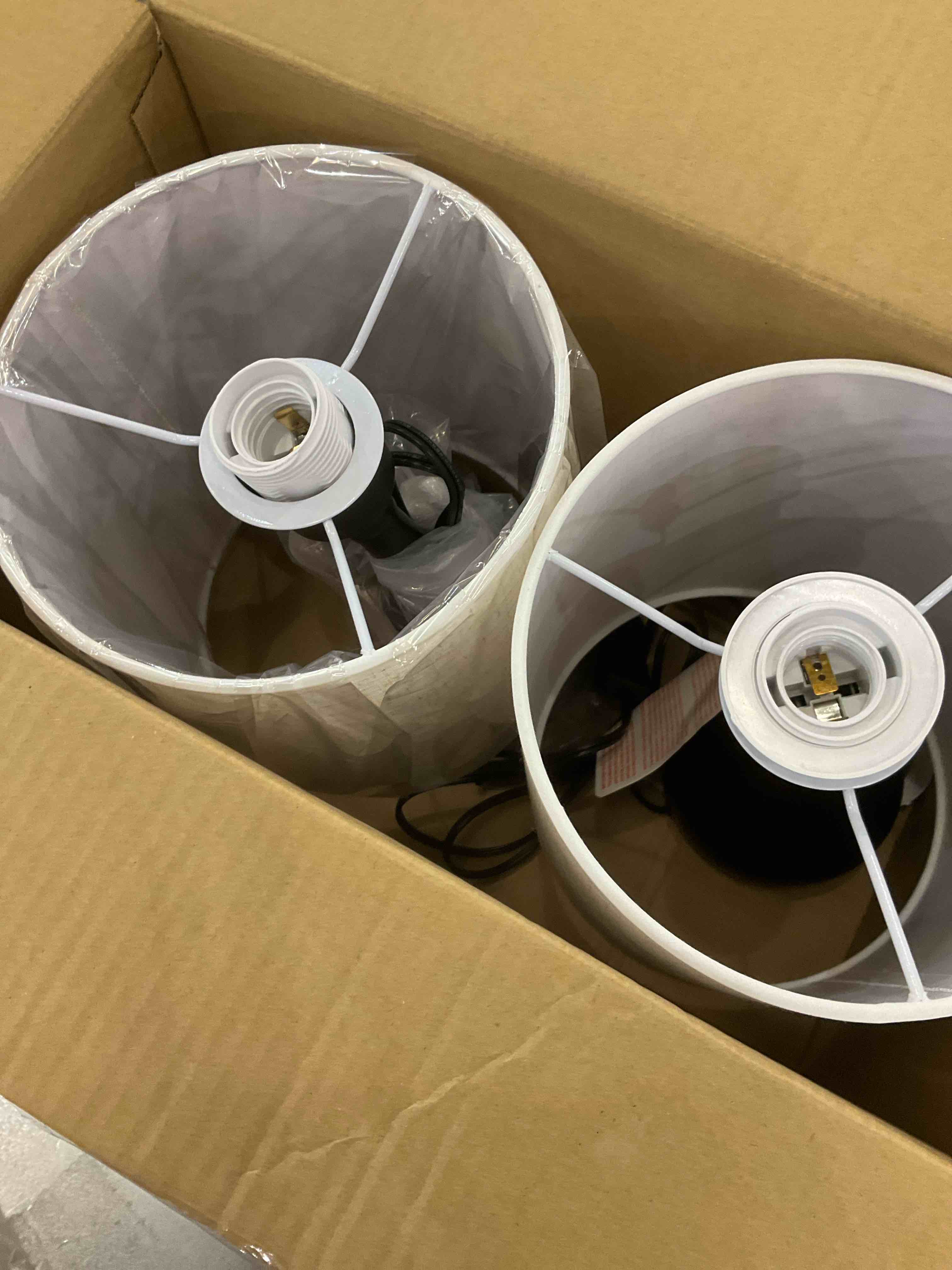 Bedside Table Lamps Set of 2, End Table Top Lamps for Bedroom Living Room with Black Metal Base Ivory White Fabric Lamp Shade for Bedrooms, Living Room (Without Bulb)