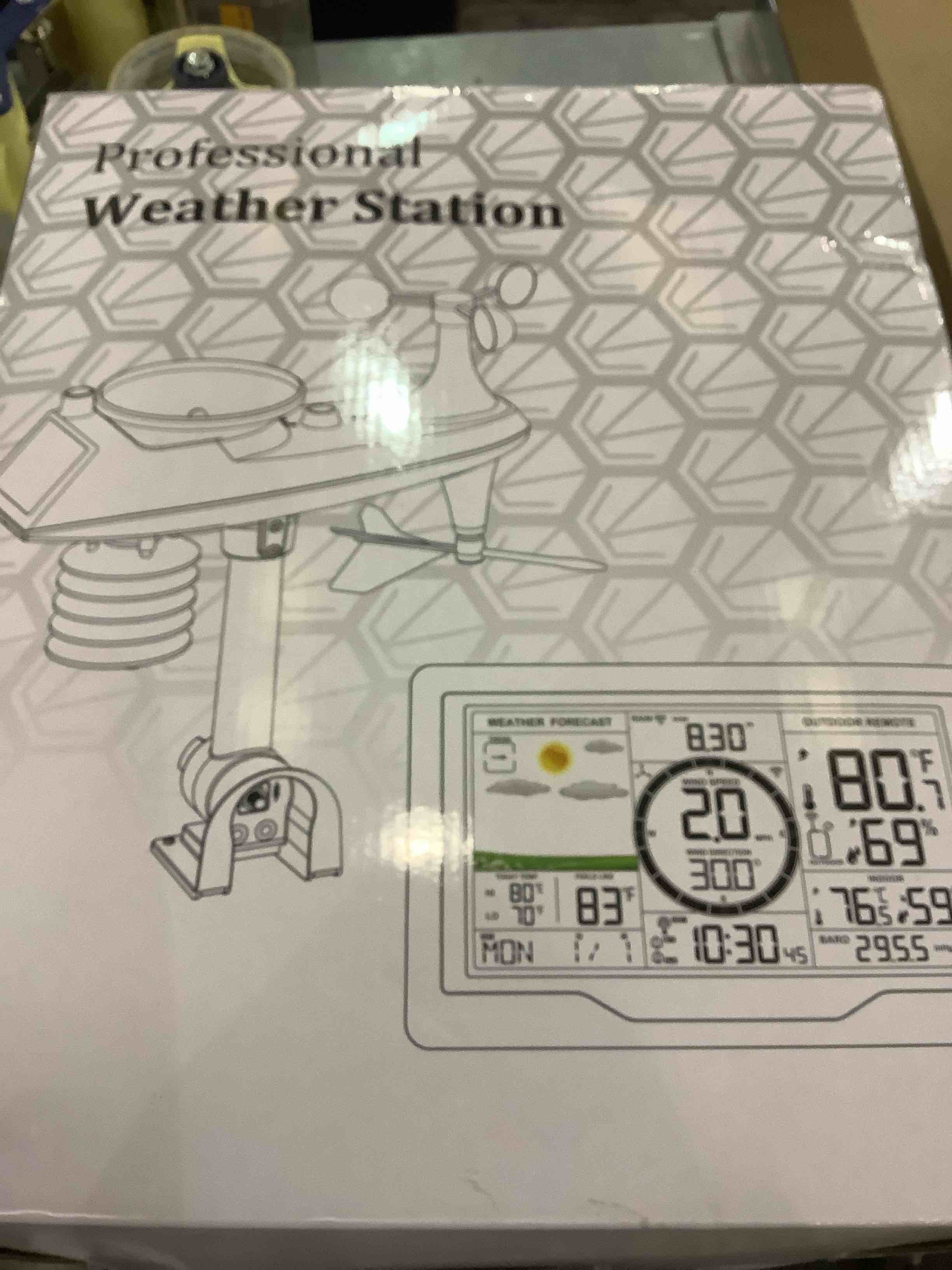 Professional Weather Stations Indoor Outdoor Thermometer Wireless Color Display Atomic Clock with Rain Gauge, Wireless Thermometer Weather Station with Outdoor Sensor, Wind Speed and Direction