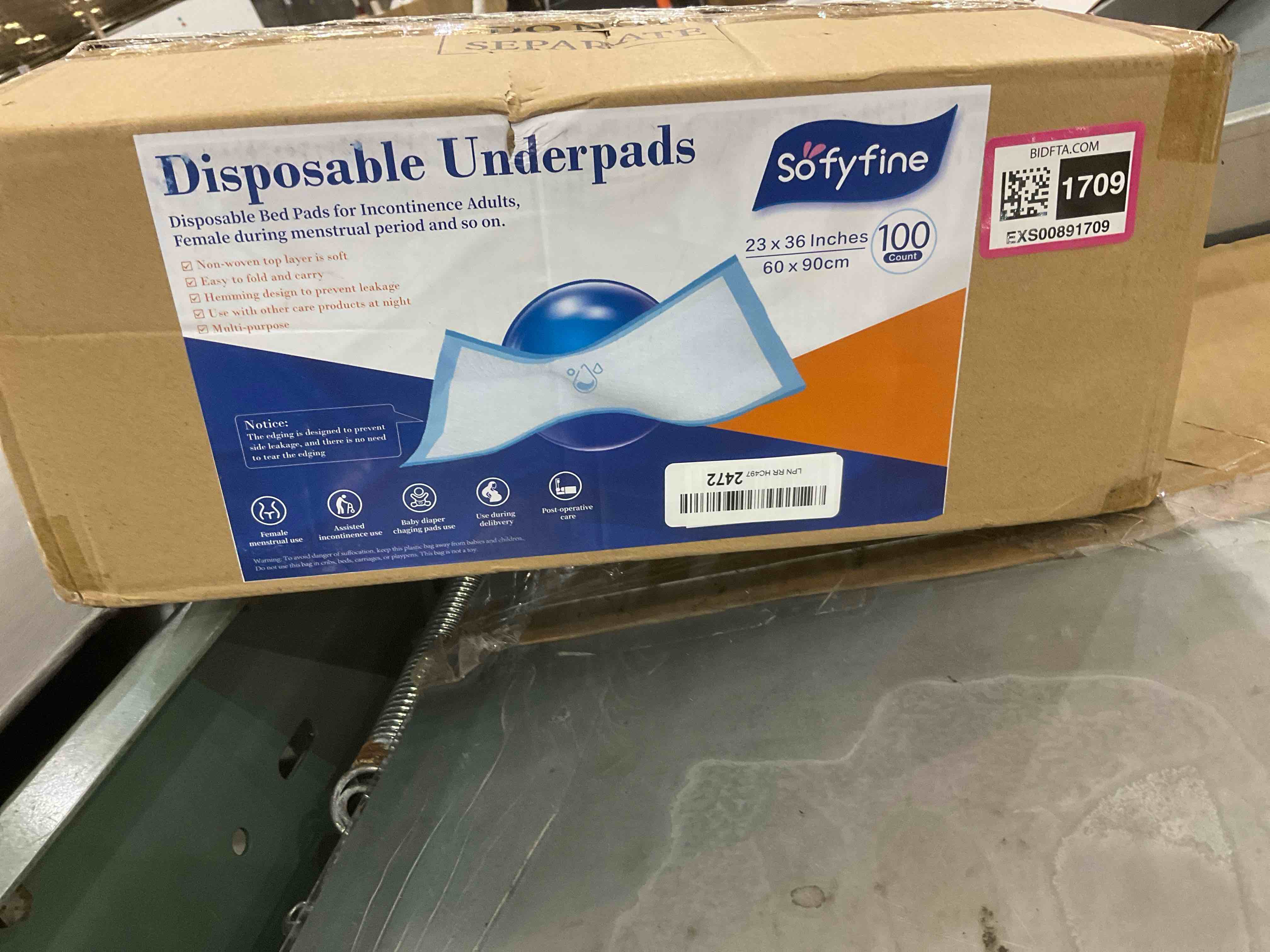 SOFYFINE Disposable Underpads 23 X 36 Inches (Pack of 100), Chux Pads, Assisted Disposable Pads for Bed, Chucks Pads, Adults Incontinence Use, Baby Mats, Women Absorbency Pads, Blue