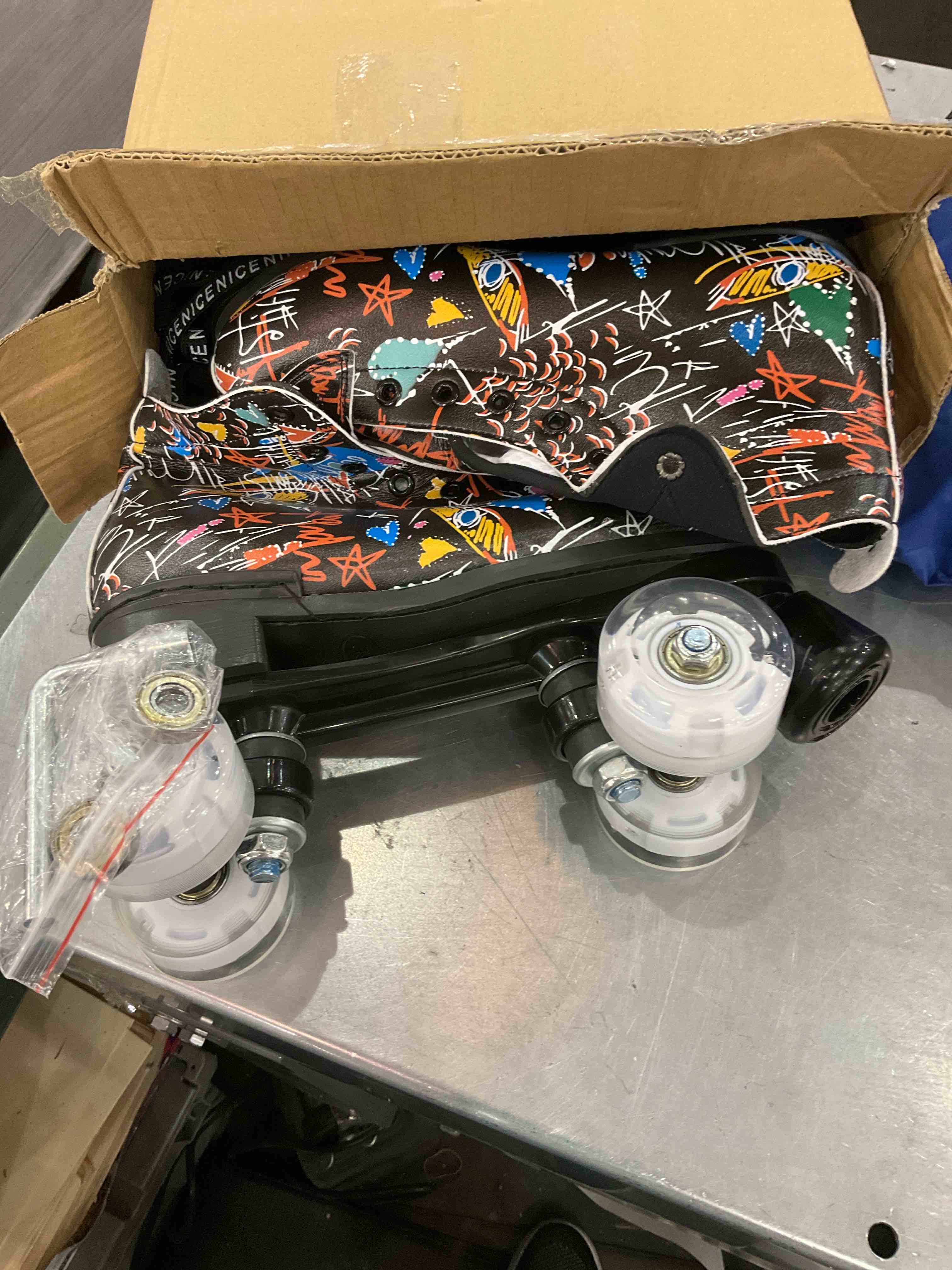 RESLIDE Roller Skates Women Men High Top 4 Wheels Shiny Shoes PU Leather Graffiti/Rainbow/Pure Colors for Your DIY Design, with Bag Packed(Black Graffiti Shiny,39)