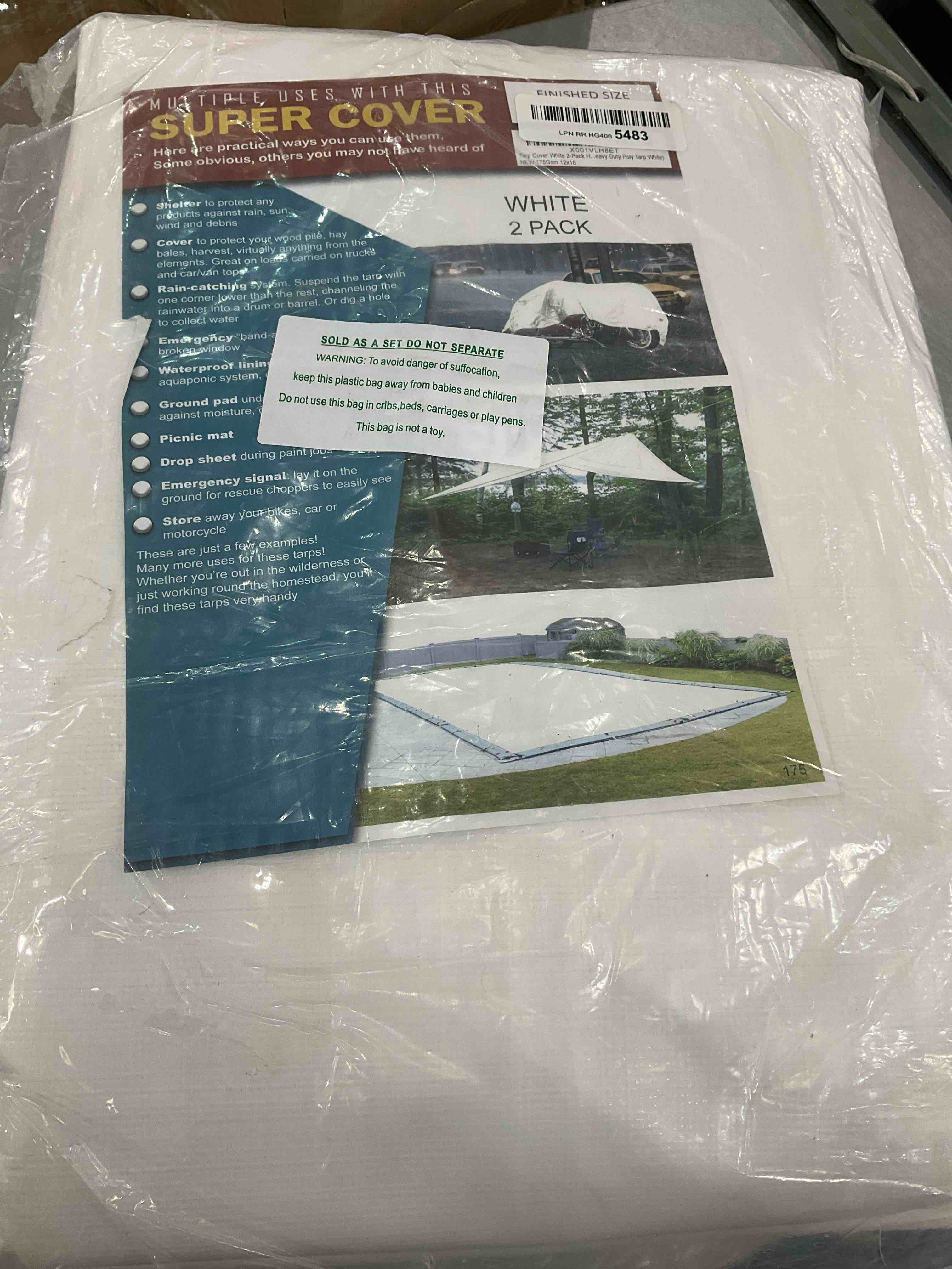 Tarp Cover White 2-Pack Heavy Duty Poly Tarp White 175Gsm 12×16