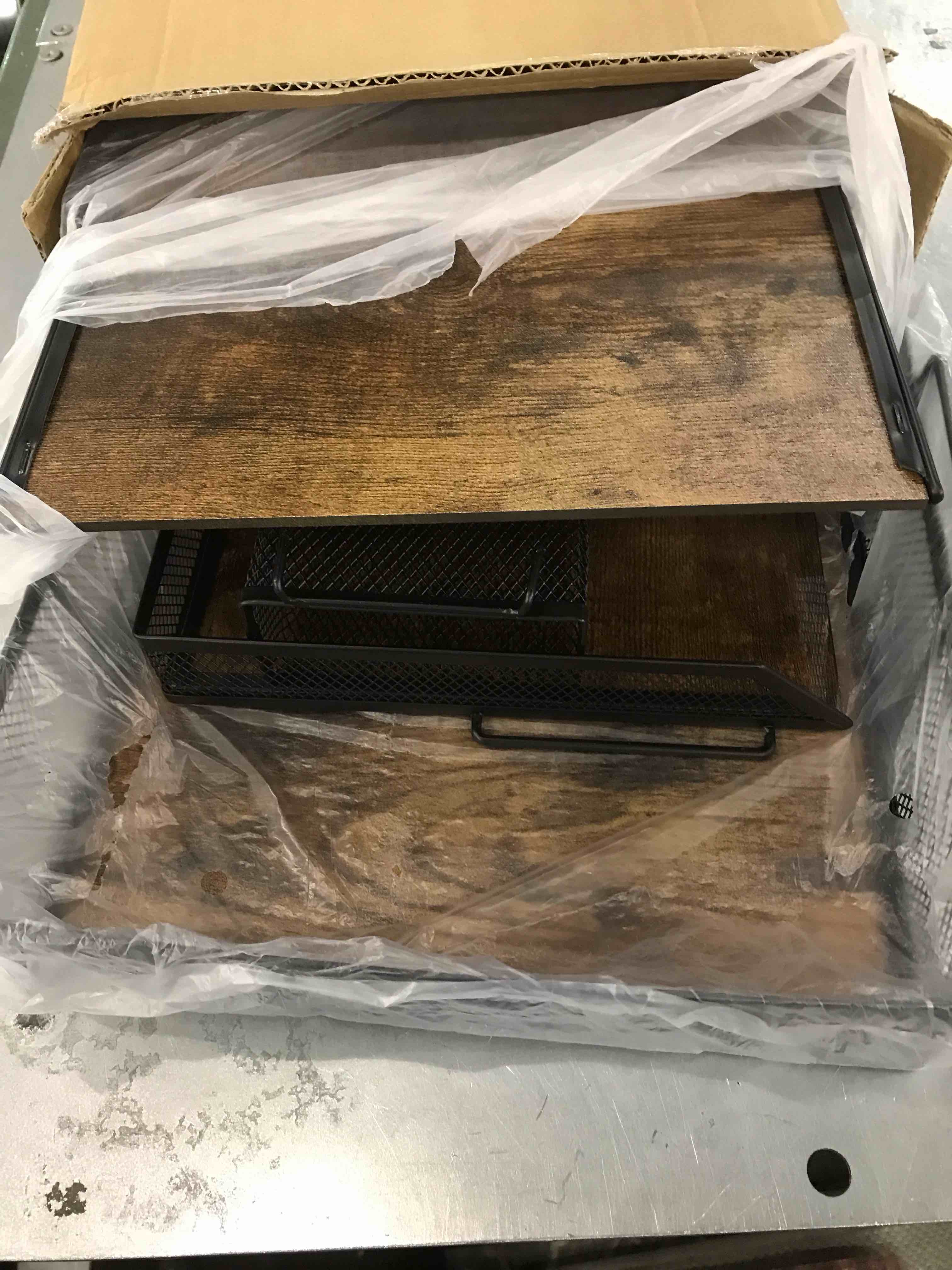 Vintage Wood & Metal Letter Tray, Stackable Desk Organizers Paper Tray, for File Magazines Mail Organizer, Vintage Wood Desk File Organizer with Pen Holder(3 Layer)