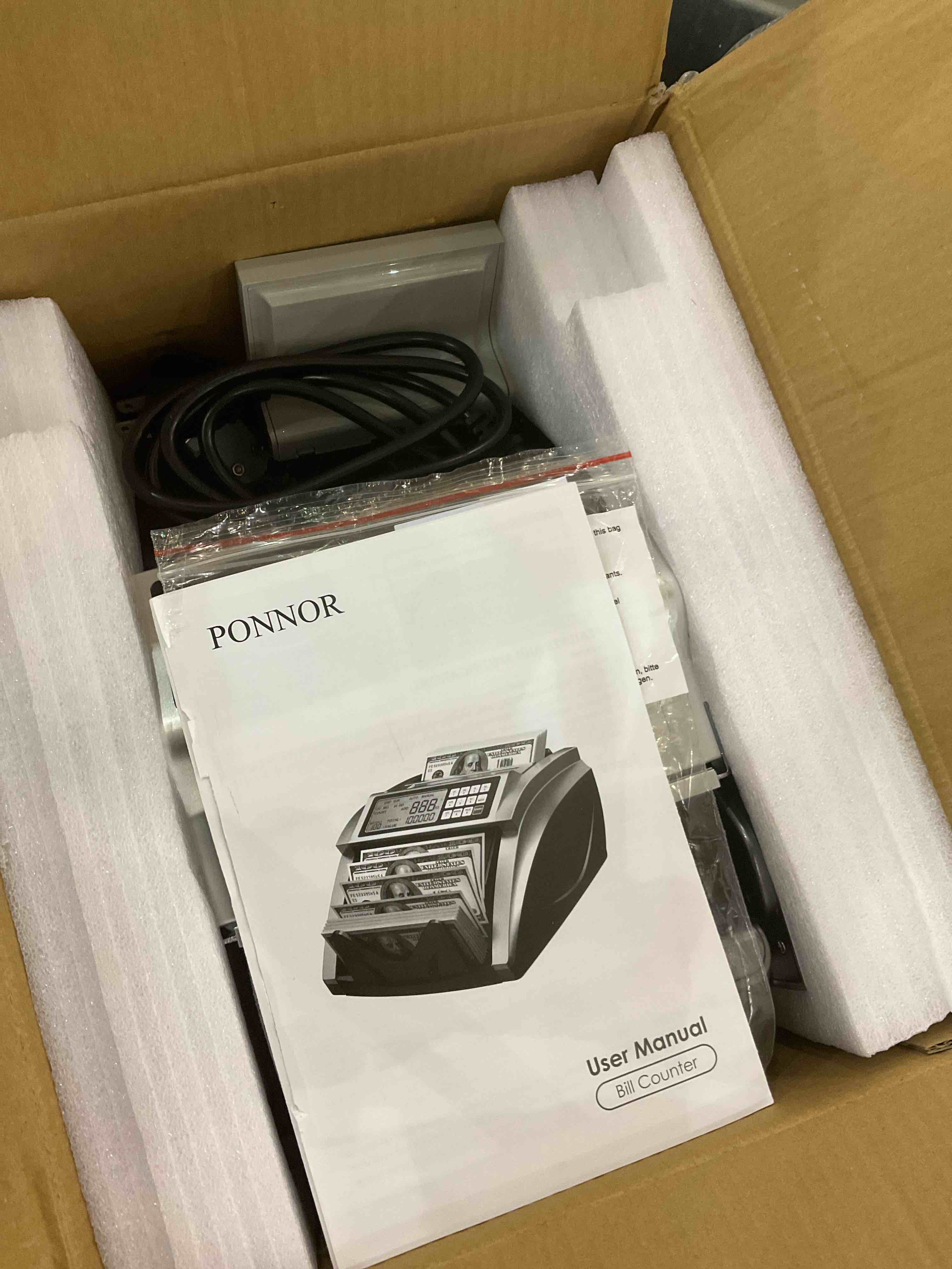 Money Counter Machine PONNOR with Value Count, Dollar, Euro with UV/MG/IR/DD/DBL/HLF/CHN Counterfeit Detection, Bill Cash Counting, Large LCD Display