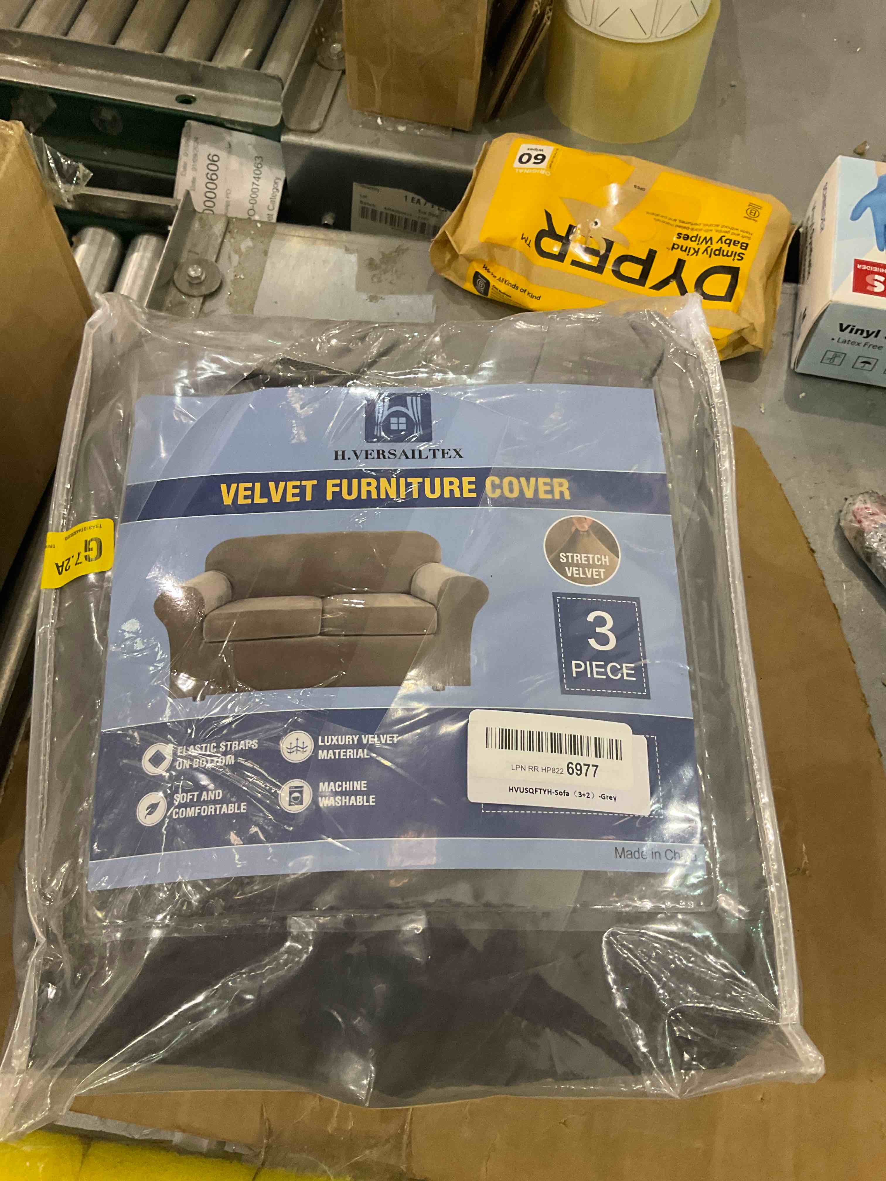 Real Velvet Plush 3 Piece Stretch Sofa Covers Couch Covers for 2 Cushion Couch Loveseat Covers (Base Cover Plus 2 Individual Cushion Covers) Feature Thick Soft Stay in Place (Medium Sofa, Grey)
